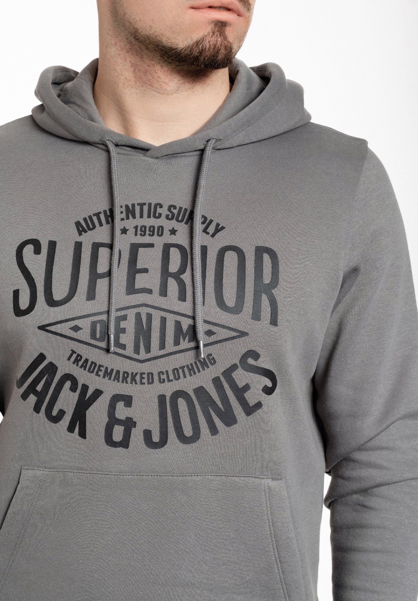Jack & Jones Kapuzensweatshirt Logodruck, mit unifarben, mit Kängurutasche, Kapuze mit Sedona-Black-SUP