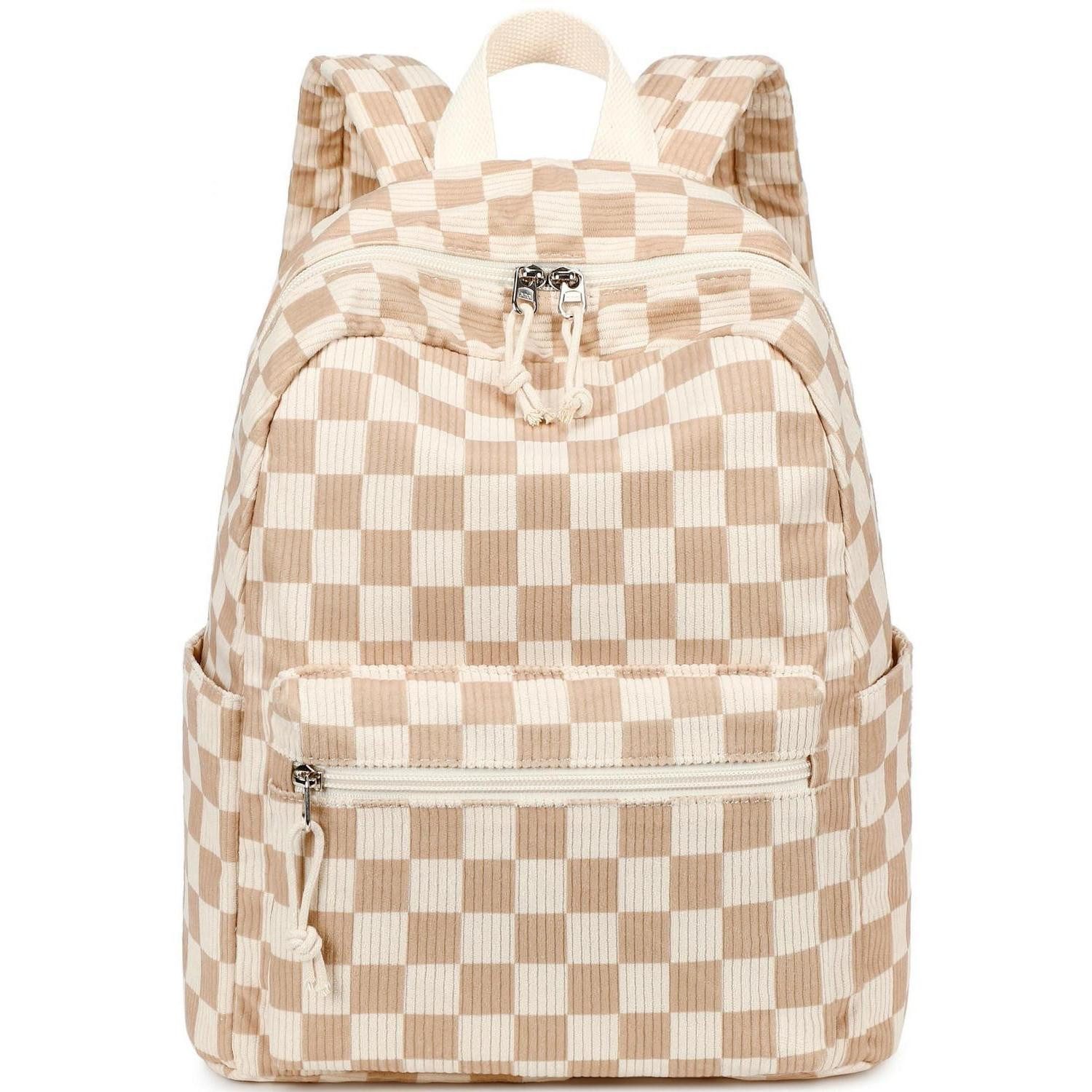 LuxusKollektion Minirucksack Damenrucksack Mini Braun-weißes Gitter Cord Optik