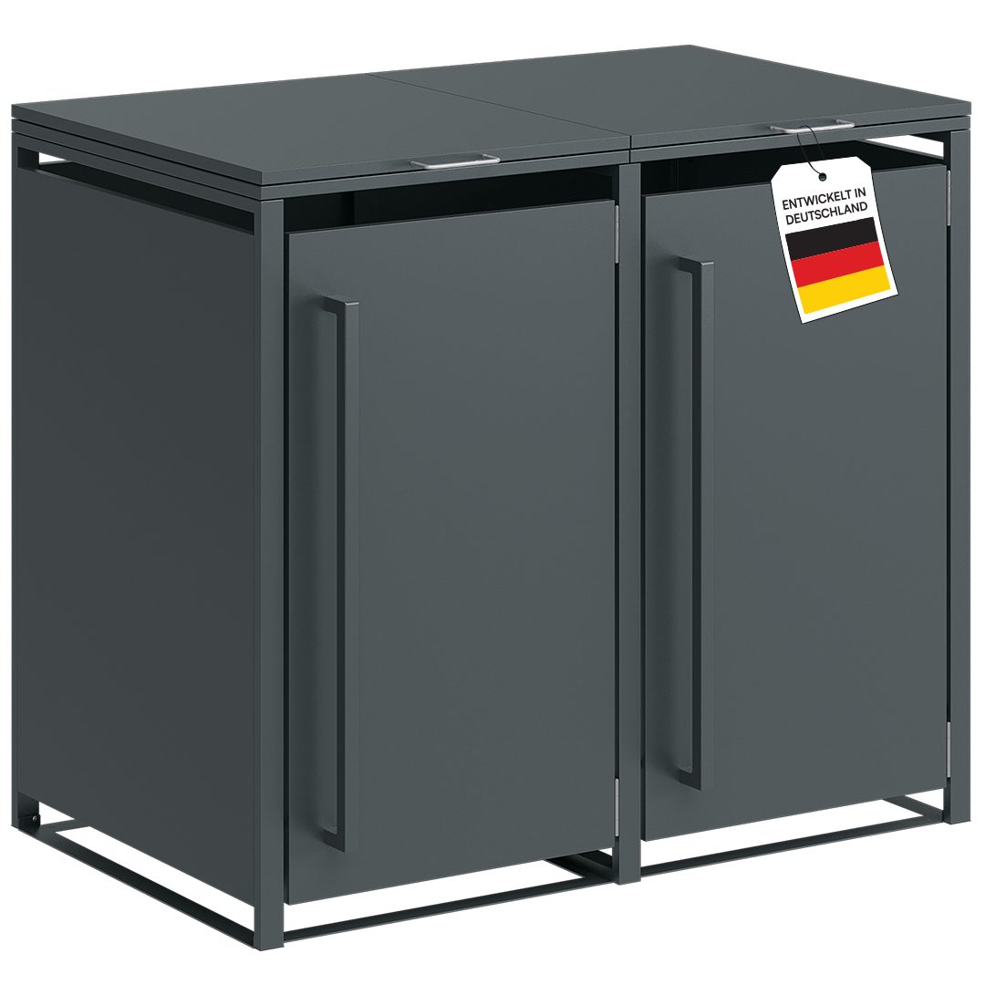 STEELSØN Mülltonnenbox Xalara 240L aus verzinkten Stahl (Anthrazit, verfügbar mit 1, 2, 3, 4, oder 5 Türen), Für 2 Tonnen