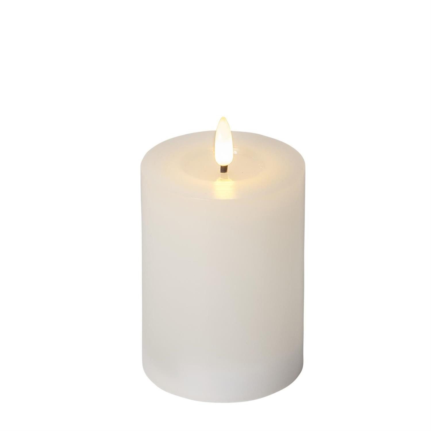 LED-Kerze LINA Echtwachs Stumpenkerze 3D Flamme Wachsspiegel H: 12,5cm weiß