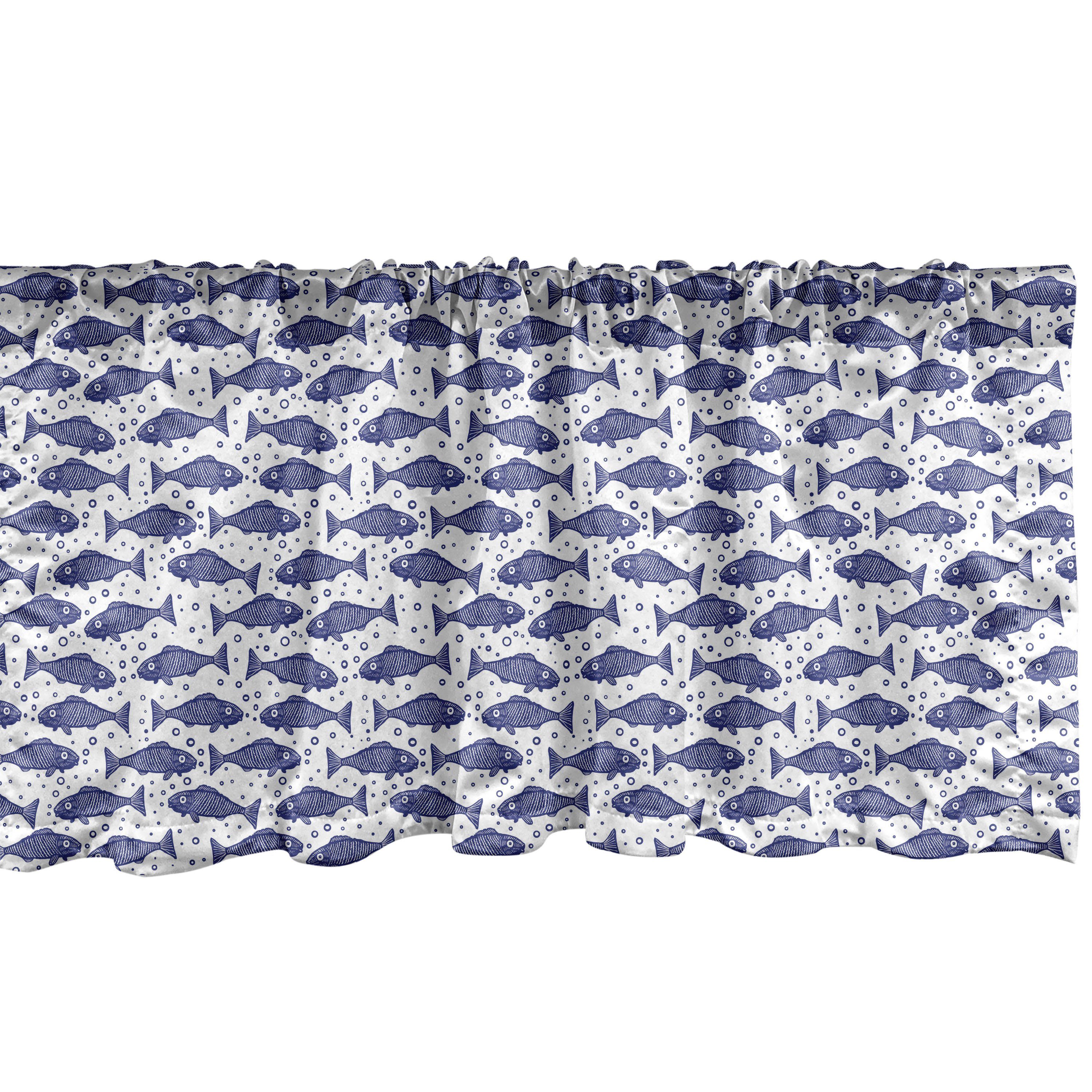 Scheibengardine Vorhang Volant für Küche Schlafzimmer Dekor mit Stangentasche, Abakuhaus, Microfaser, Nautisch Hand gezeichneter Fisch Bubbles