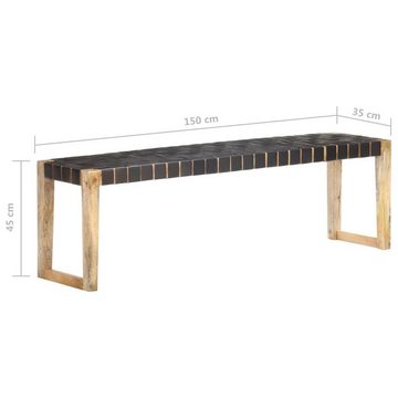 vidaXL Essbank Bank 150 cm Schwarz Echtleder und Massivholz Mango