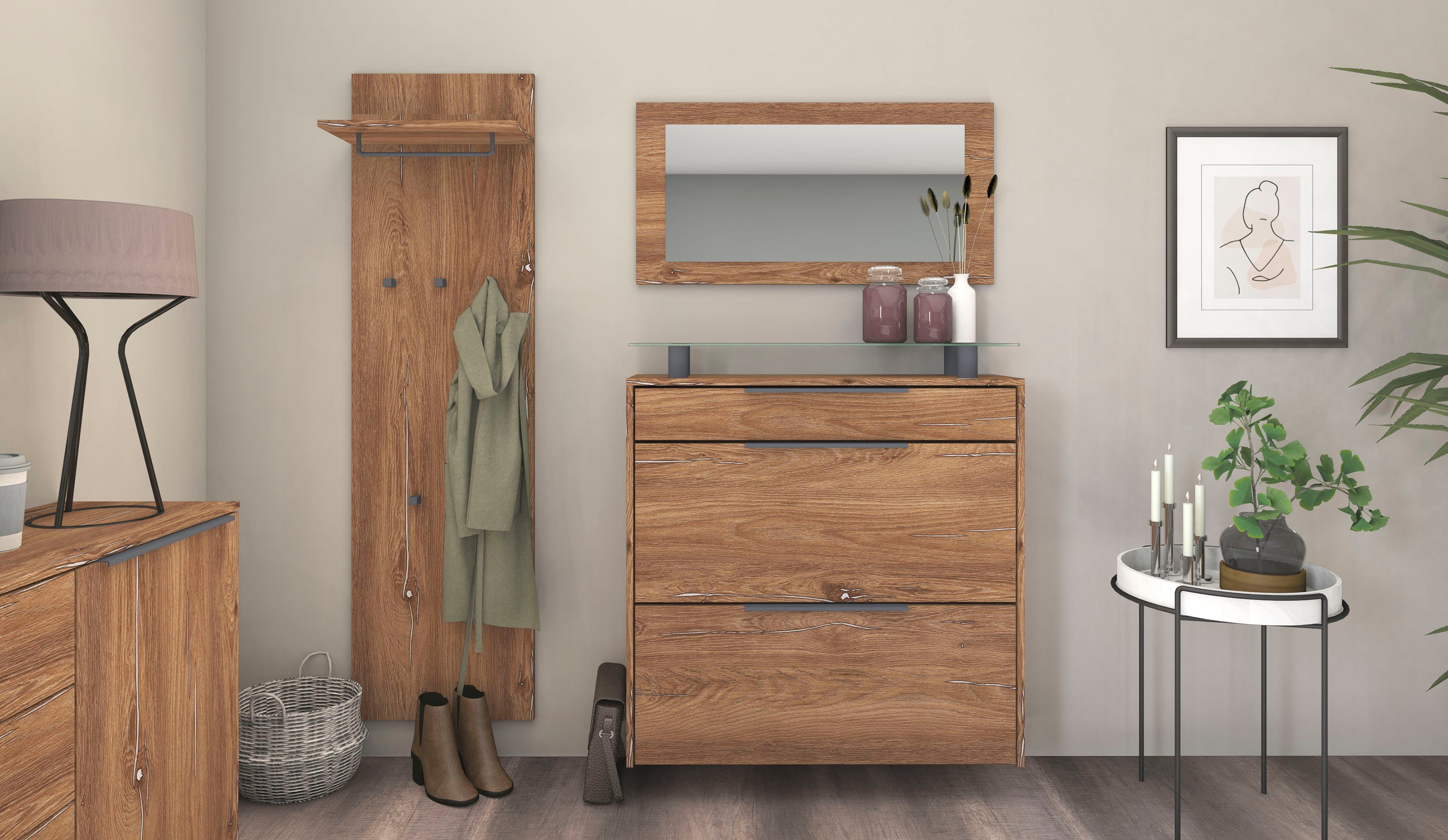 borchardt Möbel Garderoben-Set Tom, (3-St), Schuhschrank hängend