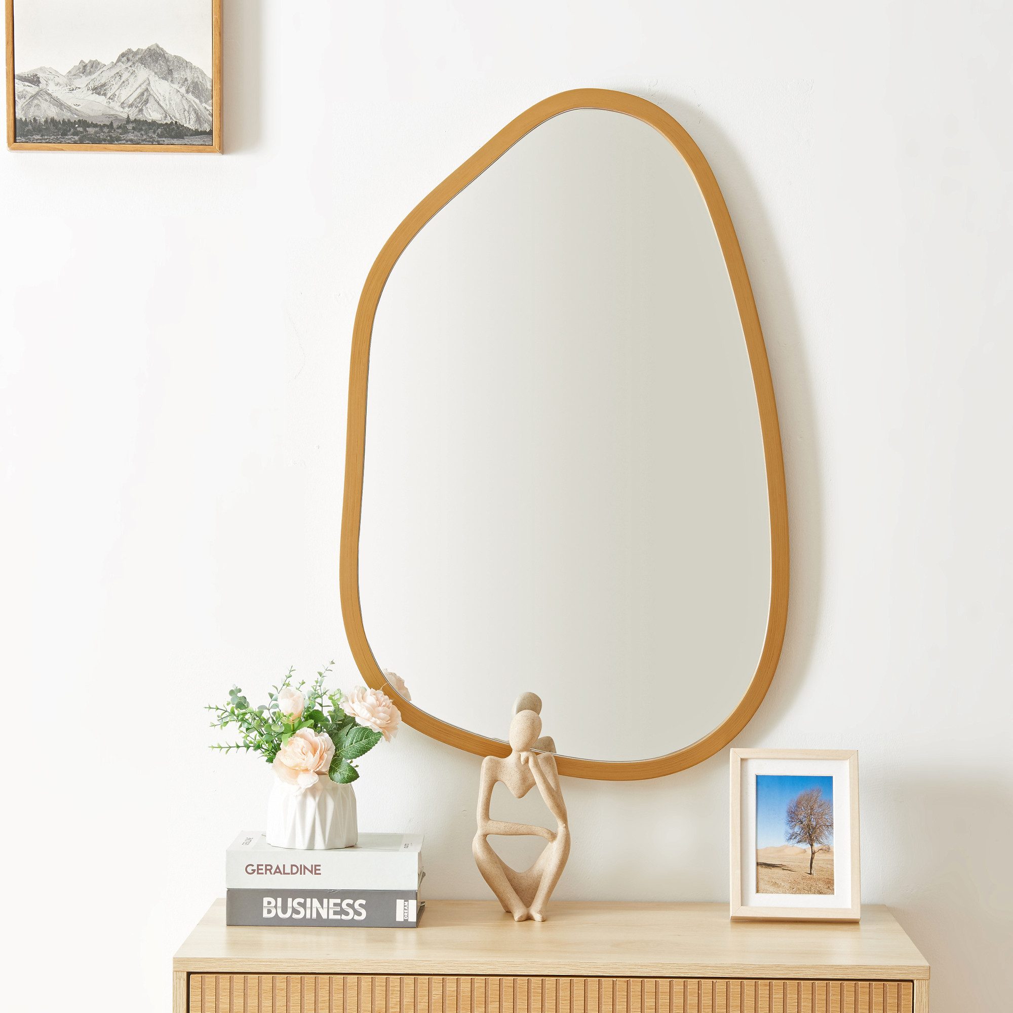 en.casa Wandspiegel, »Filiano« Spiegel Gold 80x58 cm asymmetrisch
