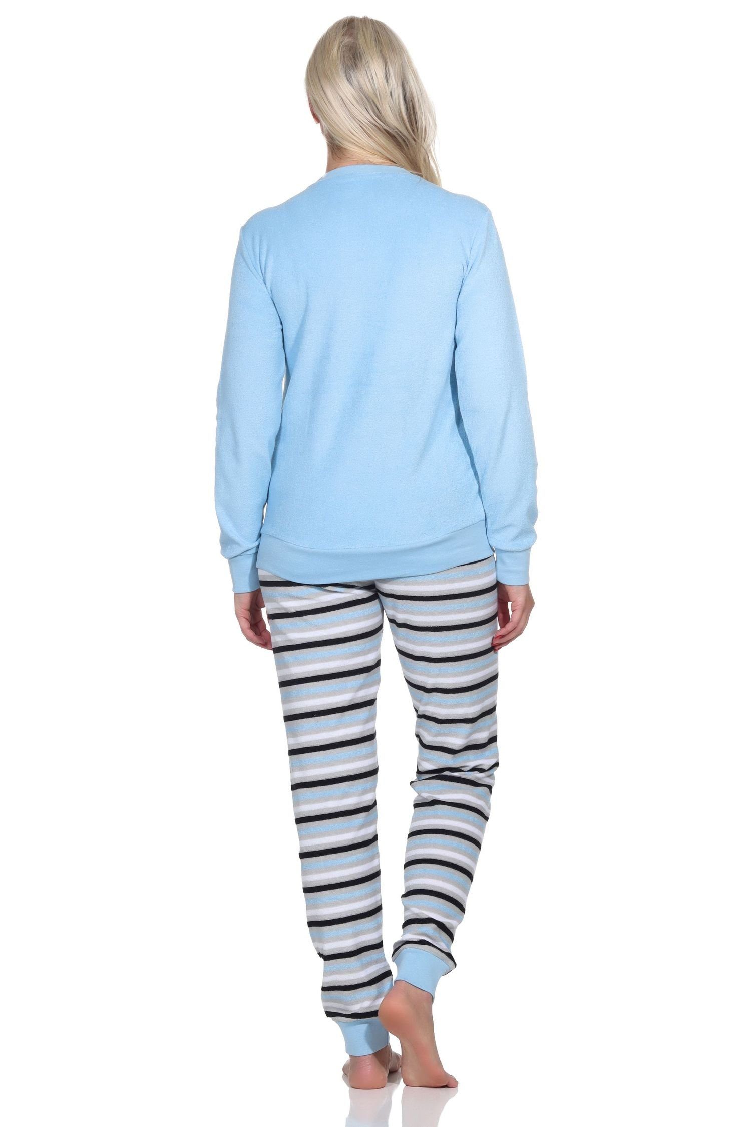 Normann Tiermotiv Frottee Oberteil Pyjama süssen Pyjama, Hose Damen mit gestreift, blau