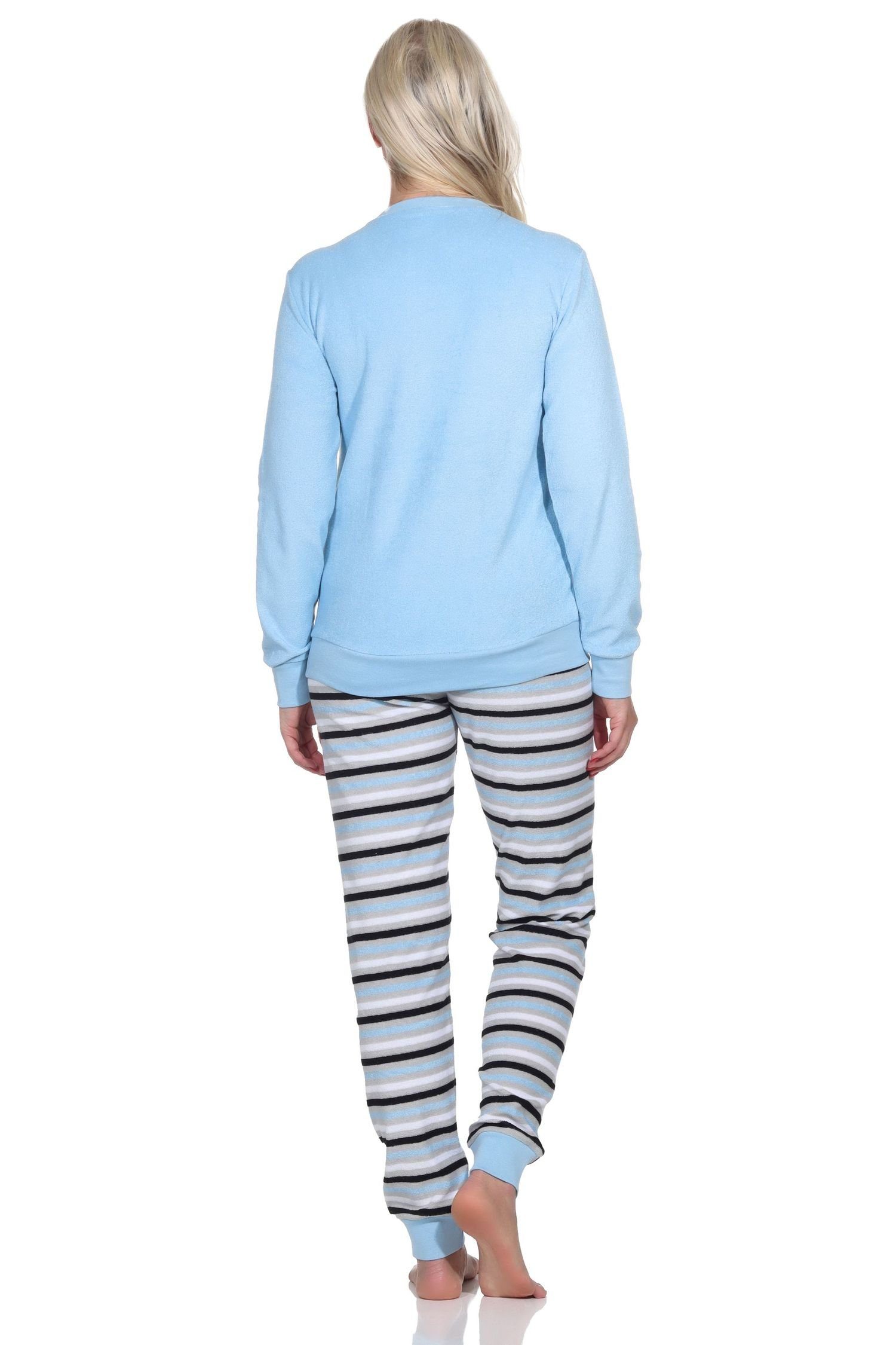 Damen Tiermotiv blau Hose Frottee Pyjama Oberteil süssen mit Pyjama, Normann gestreift,