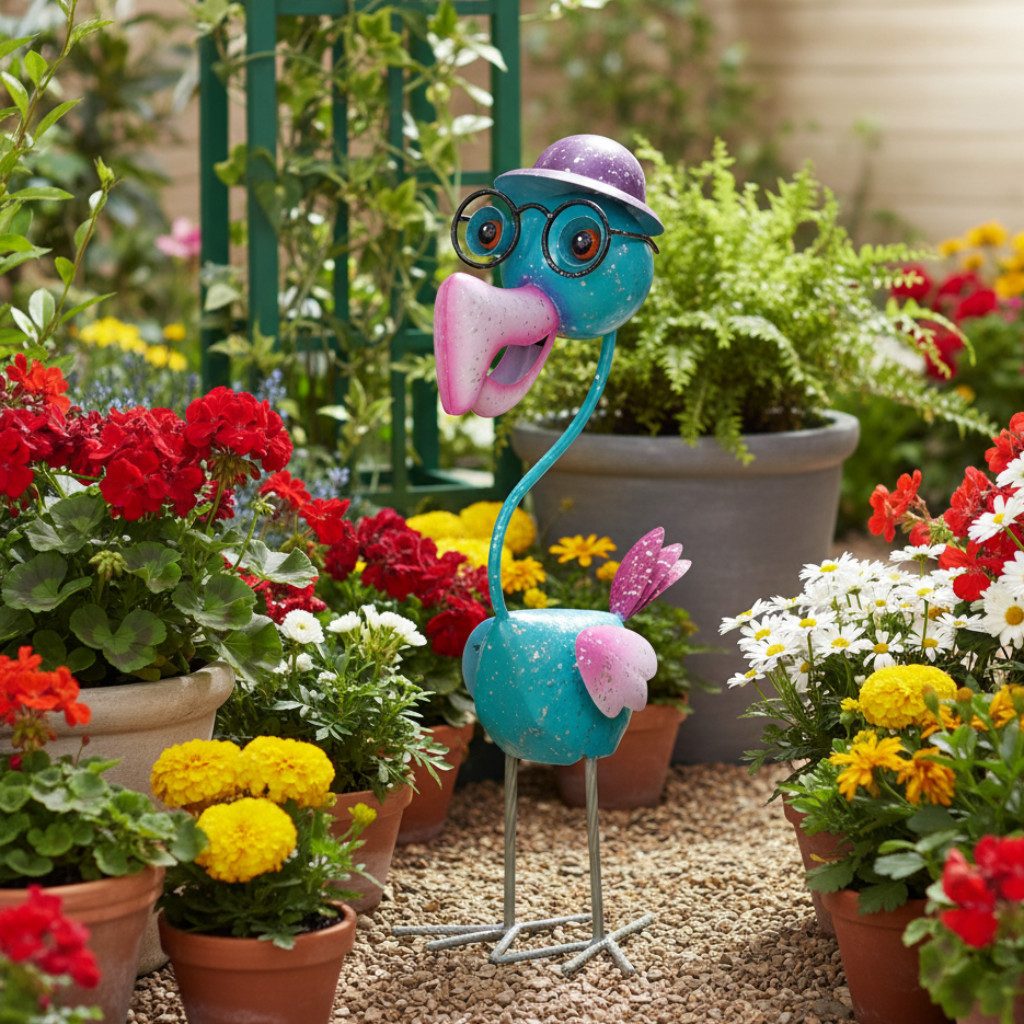 MF Gartenfigur Dekofigur Professor Pico Vogel aus Metall 54cm bunt lila pink, (1 St)