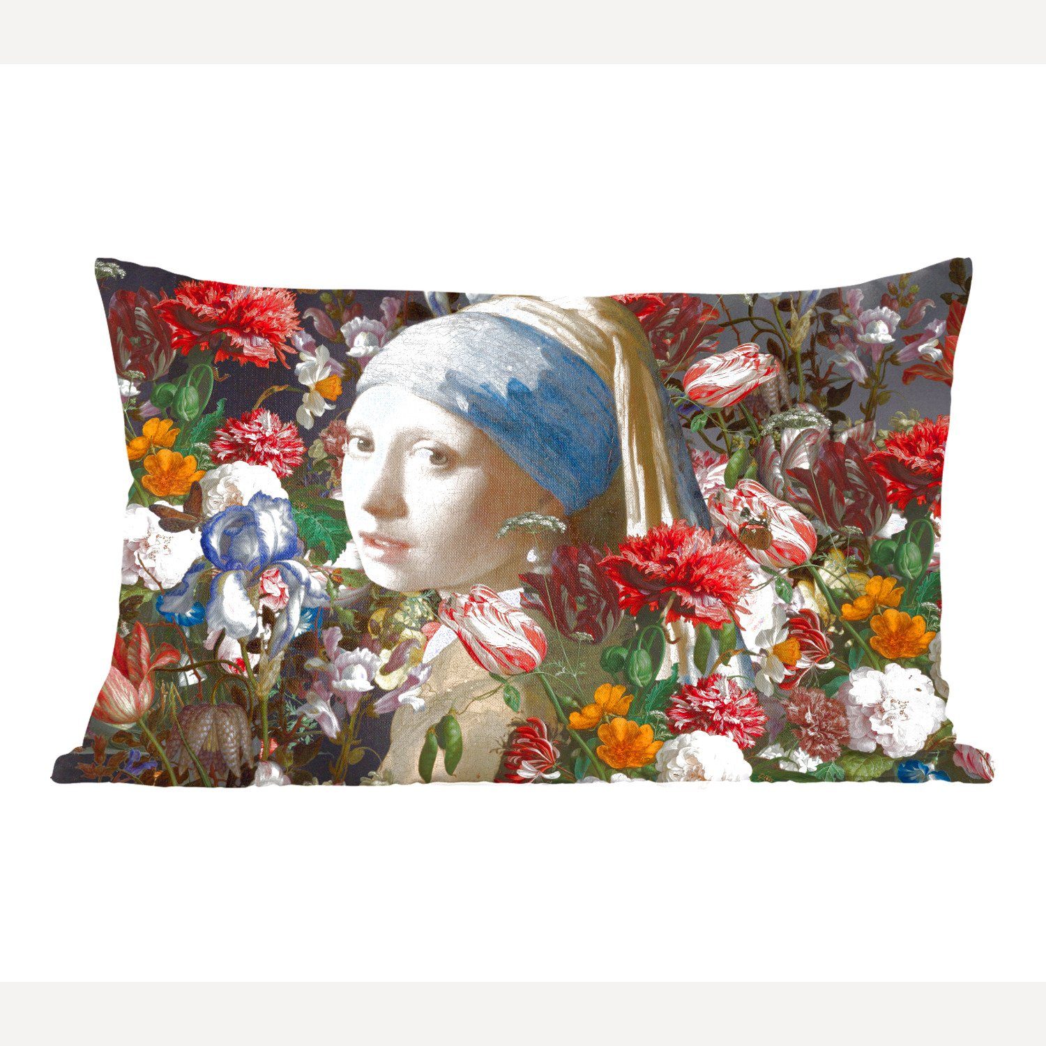 MuchoWow Dekokissen Das Mädchen mit dem Perlenohrring - Johannes Vermeer - Blumen, Wohzimmer Dekoration, Zierkissen, Dekokissen mit Füllung, Schlafzimmer