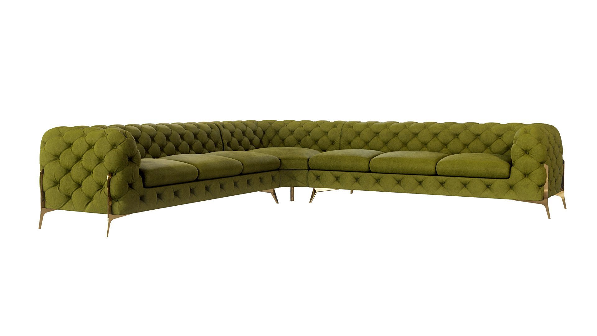 Goldene Möbel Olive Füßen, Ecksofa Chesterfield mit Wellenfederung Metall mit S-Style Ashley