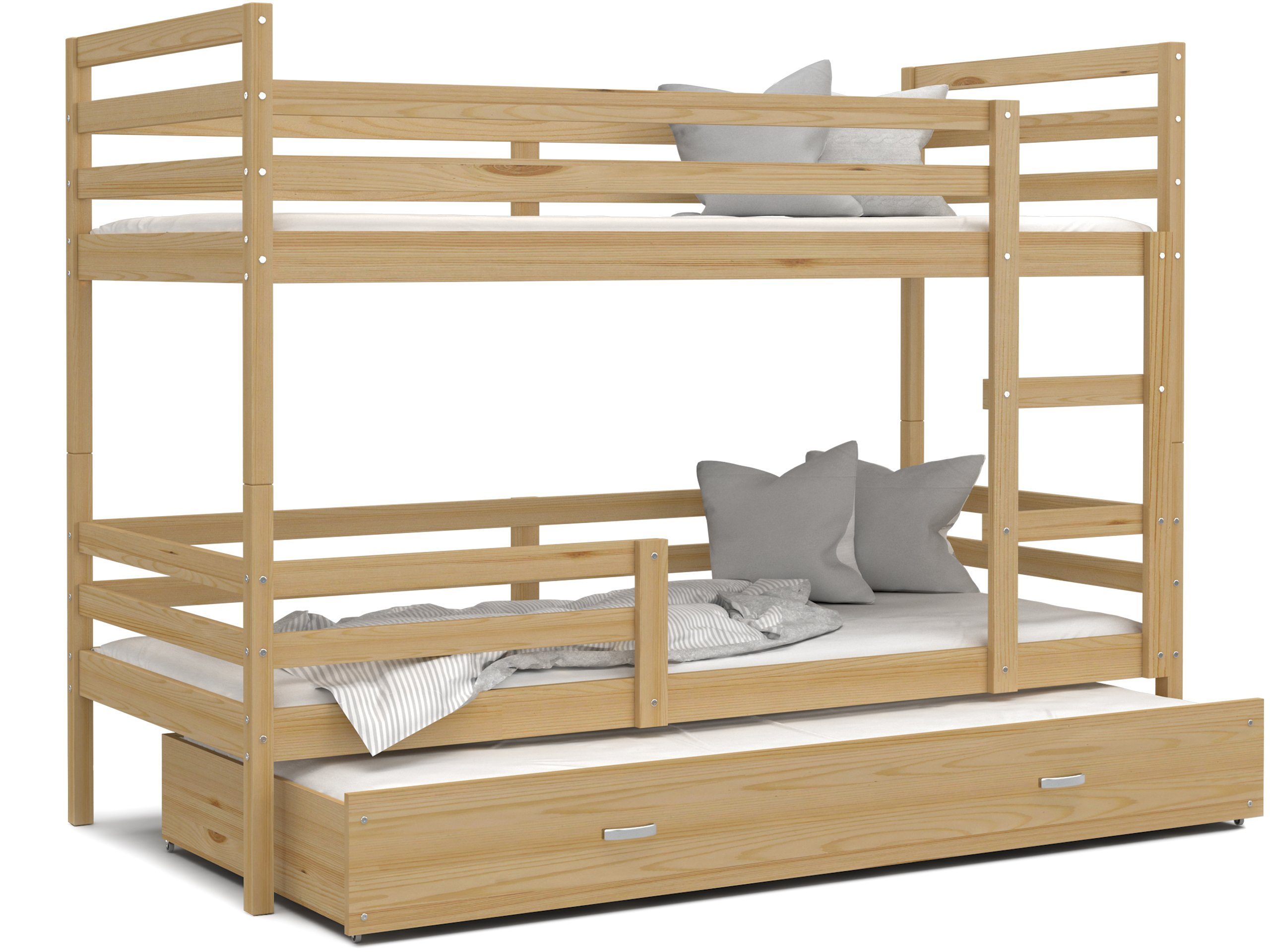 Bett (Flexibler Kinderbett Jerry Schublade, Sicherheitsbarriere), Möbelplatte Massivholz, Kiefer Lattenrost, 3 Siblo