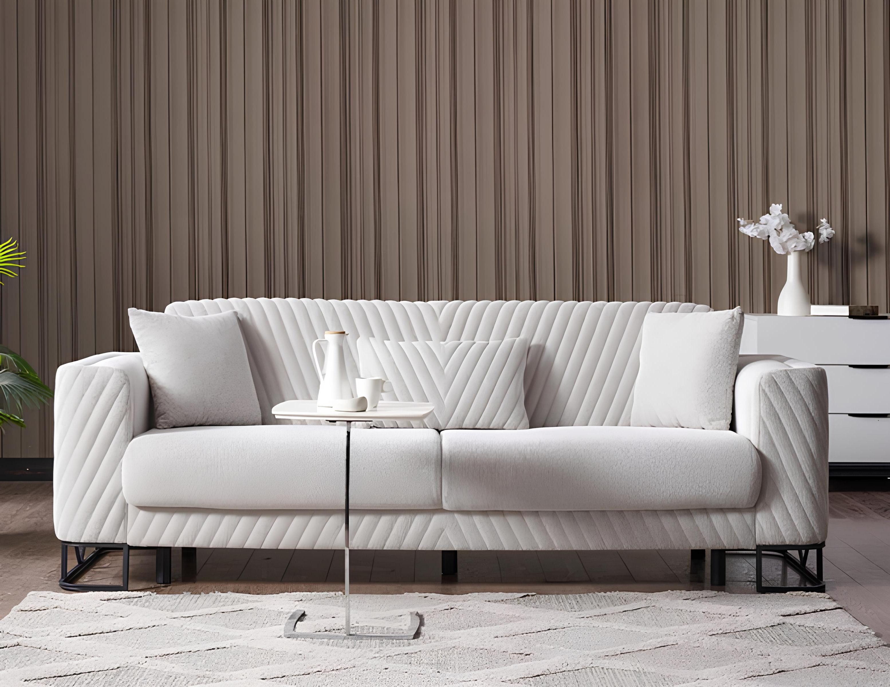 Xlmoebel 3-Sitzer Luxus-Sofa in Weiß aus hochwertigem Textil für elegantes Wohnen, Hergestellt in Europa