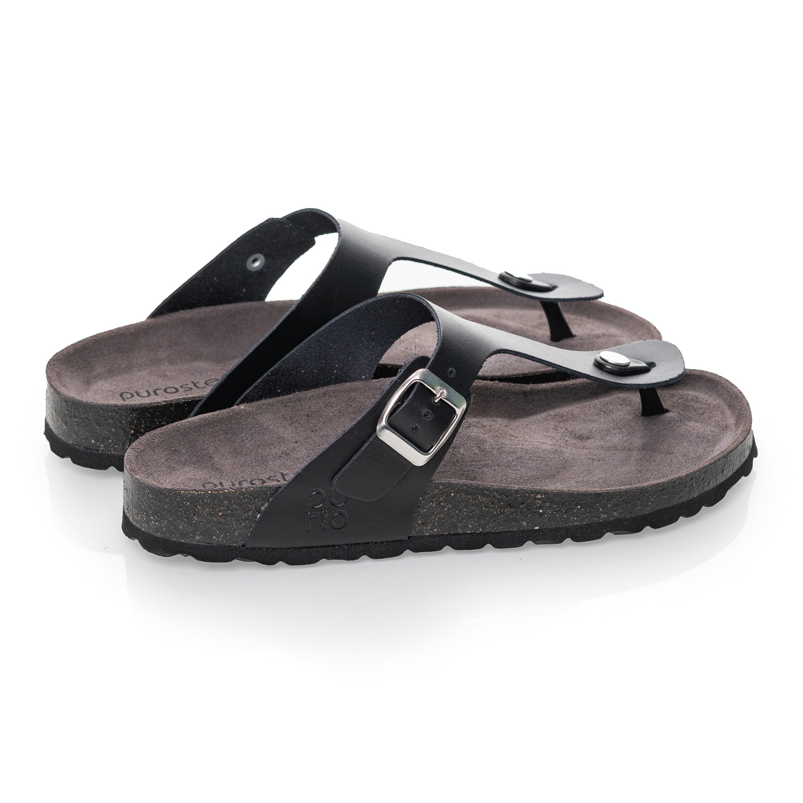 purosteps Marbella-Eco 14943-schwarz-grau Sandale Echtes Leder, Natur Materialien, Komfortables Fußbett, Made in Spain