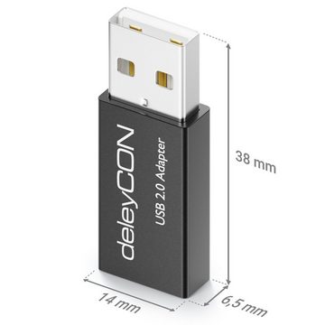 deleyCON deleyCON 2x USB2.0 Adapter USB A zu USB C-Buchse Adapter Aluminium USB-Adapter