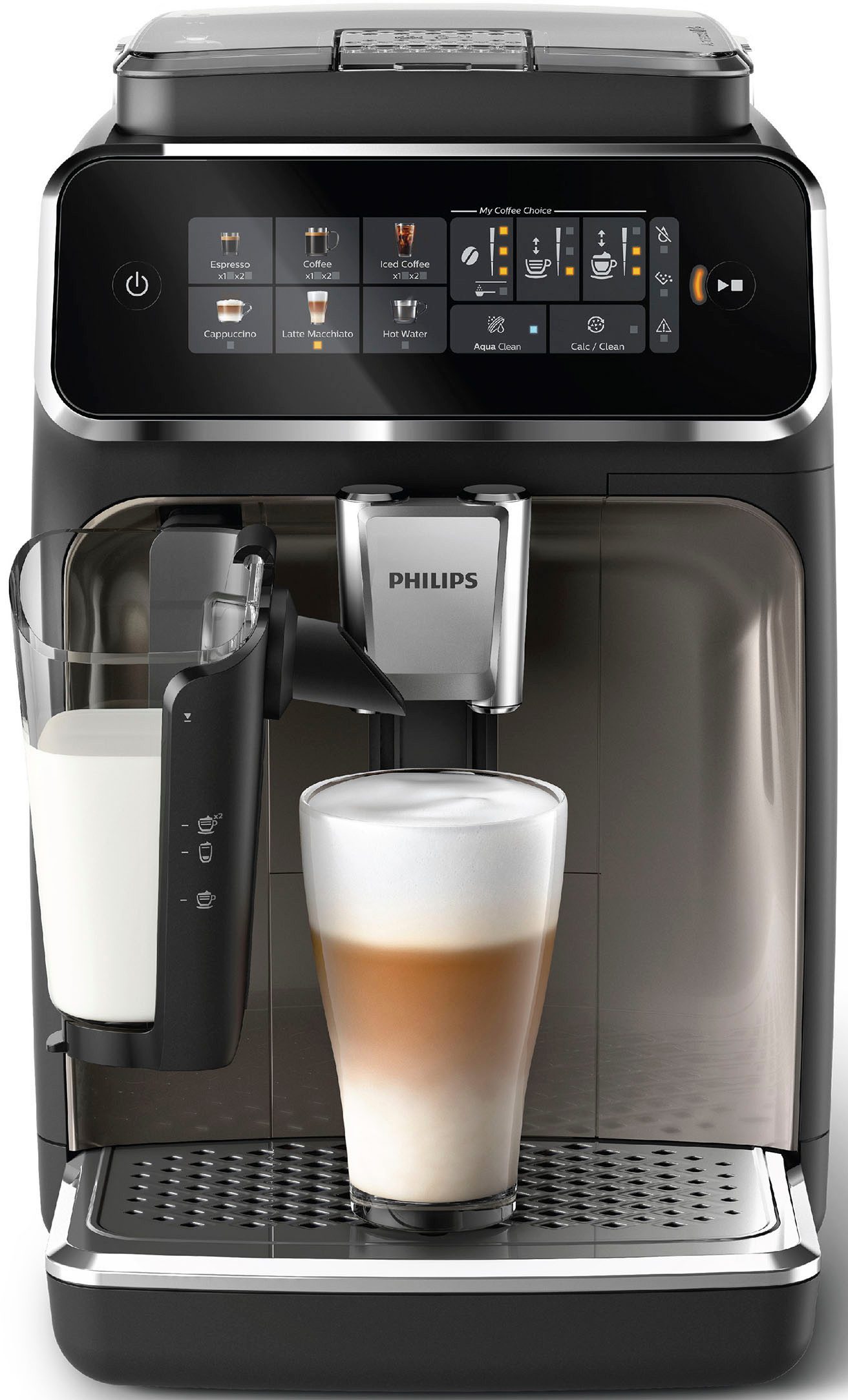Philips Kaffeevollautomat EP3347/90 3300 Series, 6 Getränke (heiß oder eisgekühlt), LatteGo-Milchsystem, SilentBrew Technologie, Chrom-Schwarz