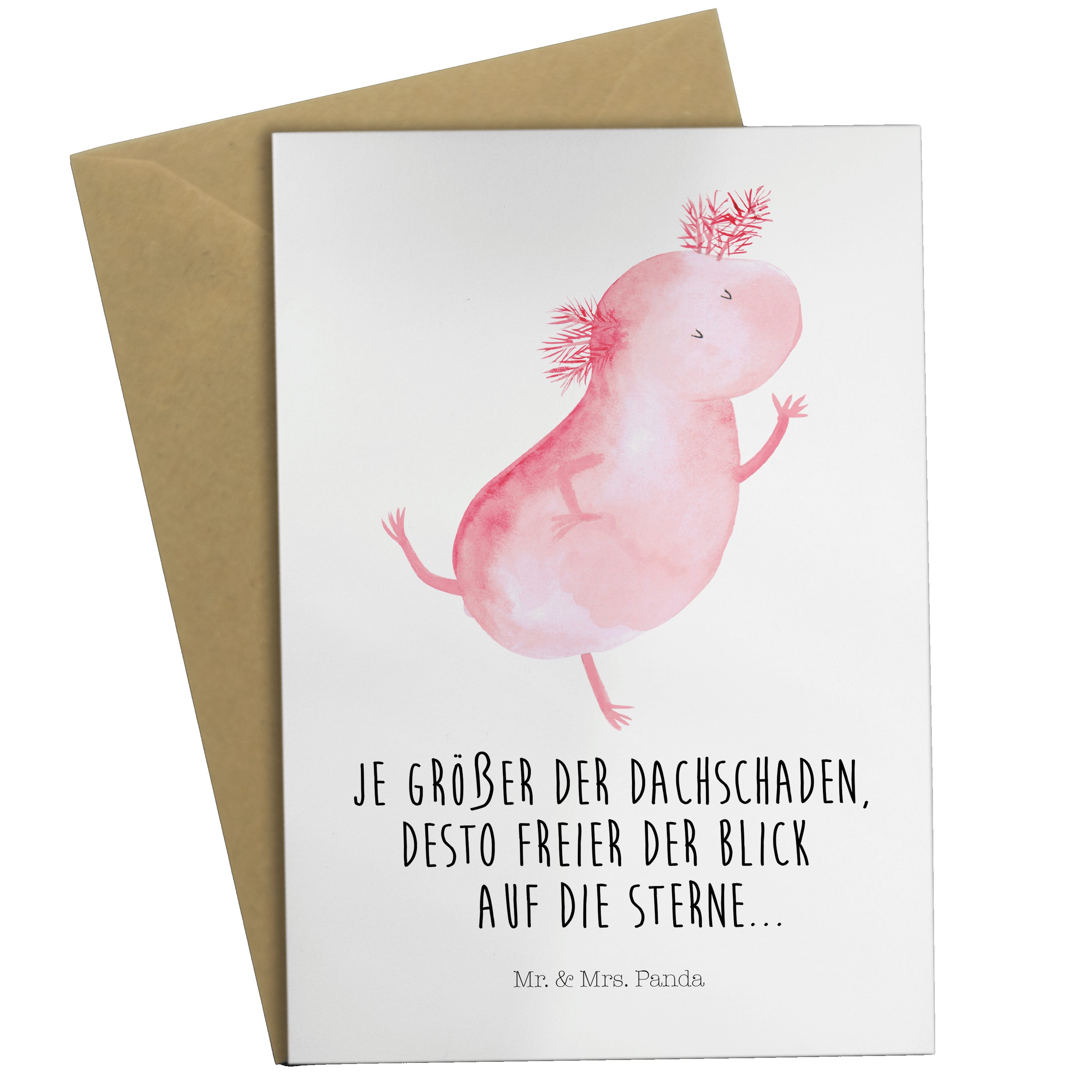 Mr. & Mrs. Panda Grußkarte Axolotl tanzt - Weiß - Geschenk, Klappkarte, Molch, Geburtstagskarte