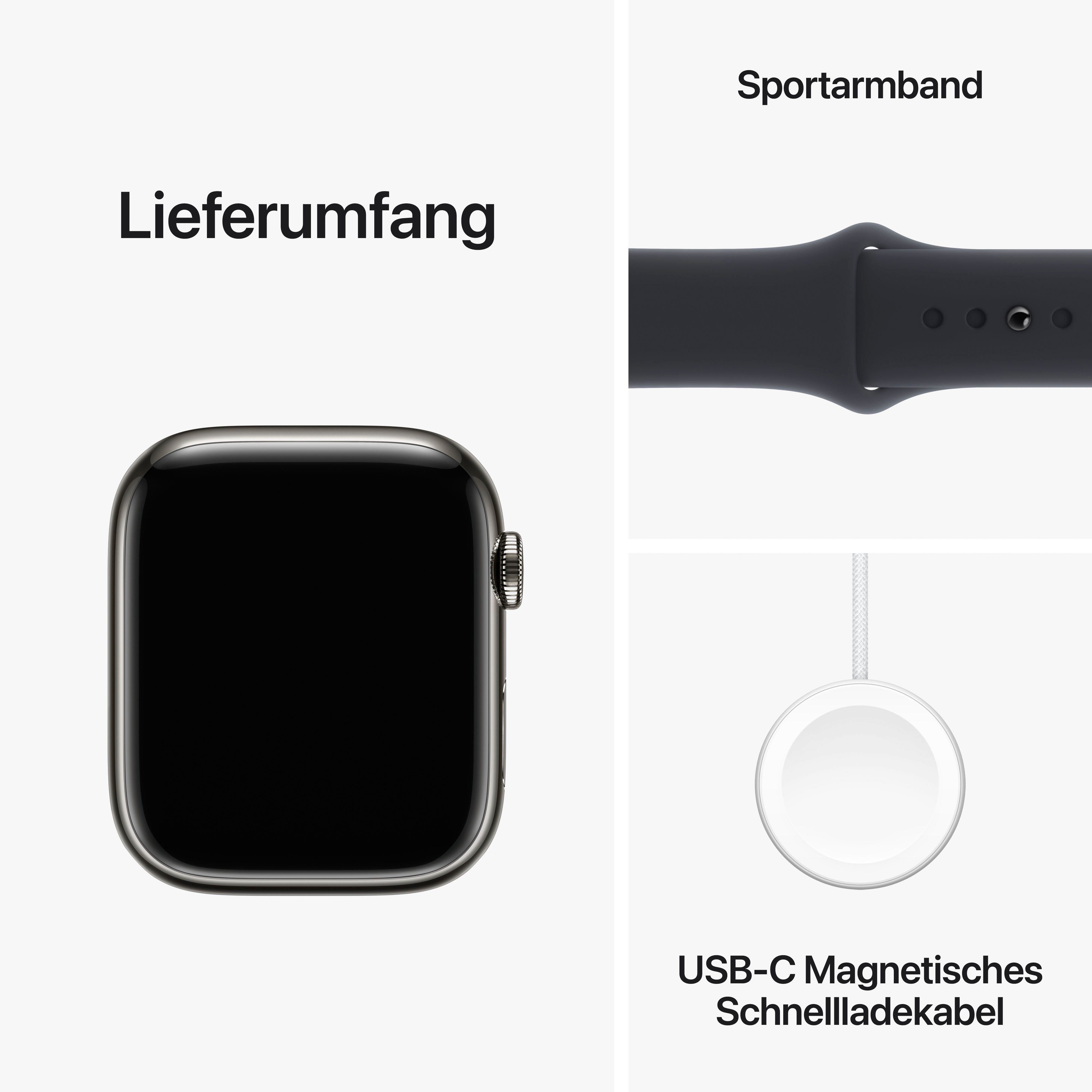 Apple Watch Stainless GPS Series 10), Midnight + Smartwatch M/L Watch Cellular 45mm 9 Band | cm/1,77 Zoll, (4,5 Steel Sport graphite OS