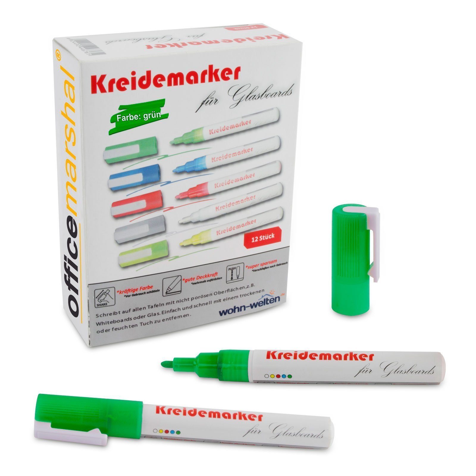 Karat Whiteboard Marker (Whiteboard-Eignung) fein, besonders Farben, (12-tlg), verschiedene Non-permanent Marker, Grün Kreidemarker