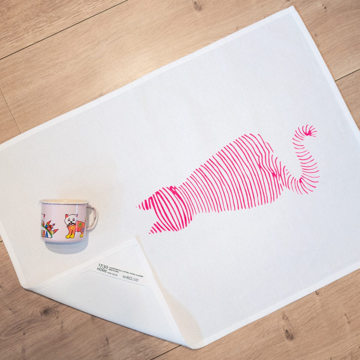 17;30 Hamburg Geschirrtuch Katzenwäsche, Pink, (1-tlg), 50x70cm, Siebdruck