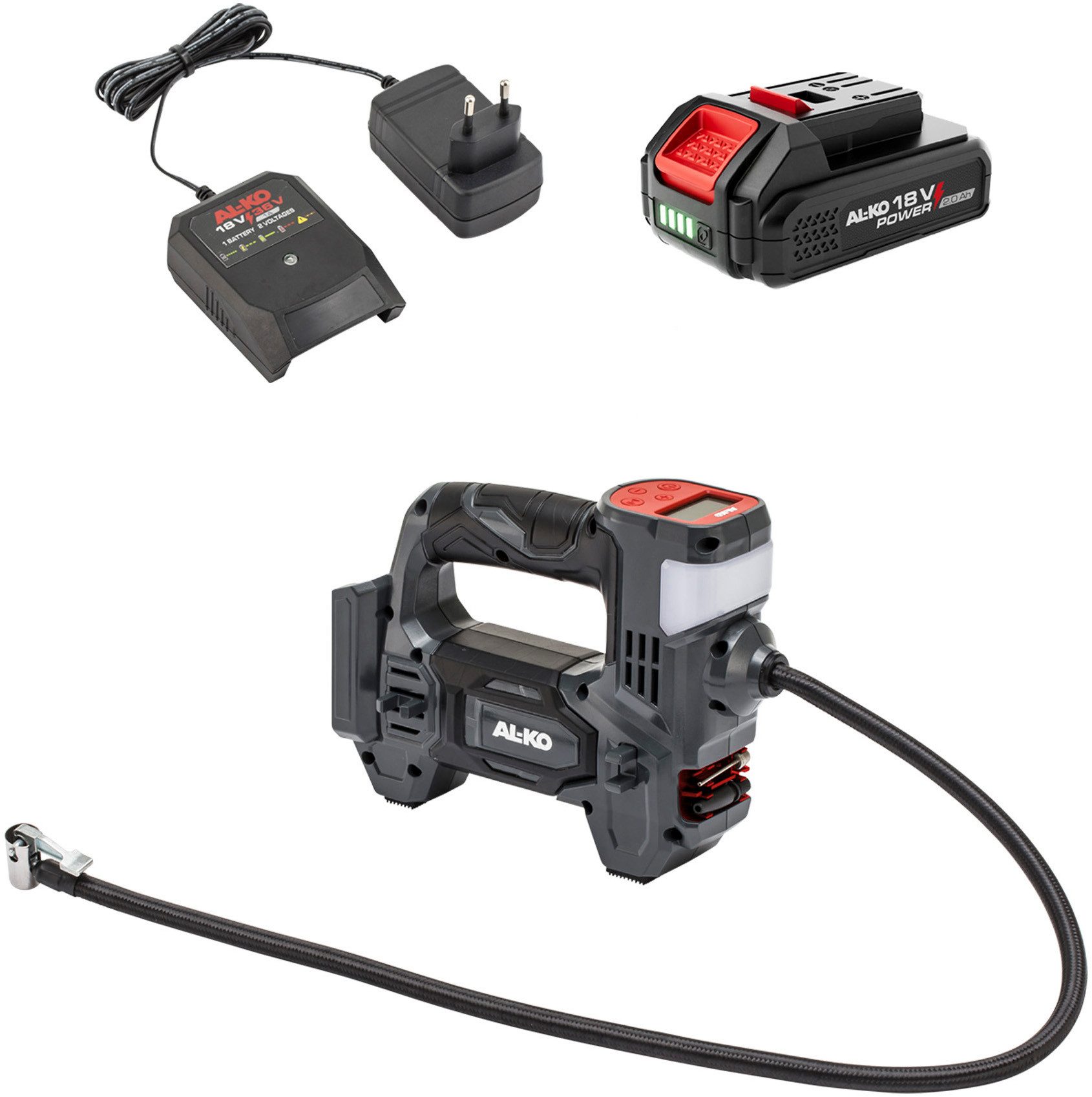 AL-KO Akku-Handkompressor ACD 1810 SET, max. 10,3 bar, inkl. 2.0 Ah Li-Ion 18 V / 36 V Akku und Ladegerät