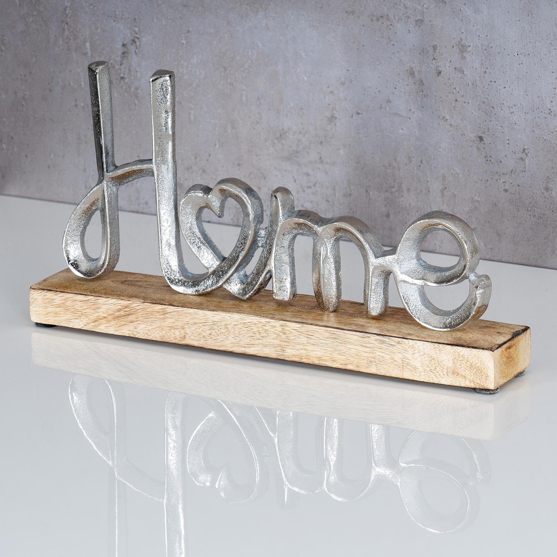Levandeo® Deko-Schriftzug, Aufsteller Mango Schriftzug Home H11cm Metall Holz Deko Mangoholz