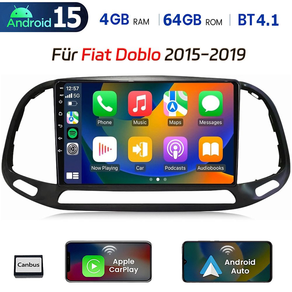 DAB+ Für Fiat Doblo 2015-2019 Android 15 CarPlay Autoradio GPS Navi Autoradio