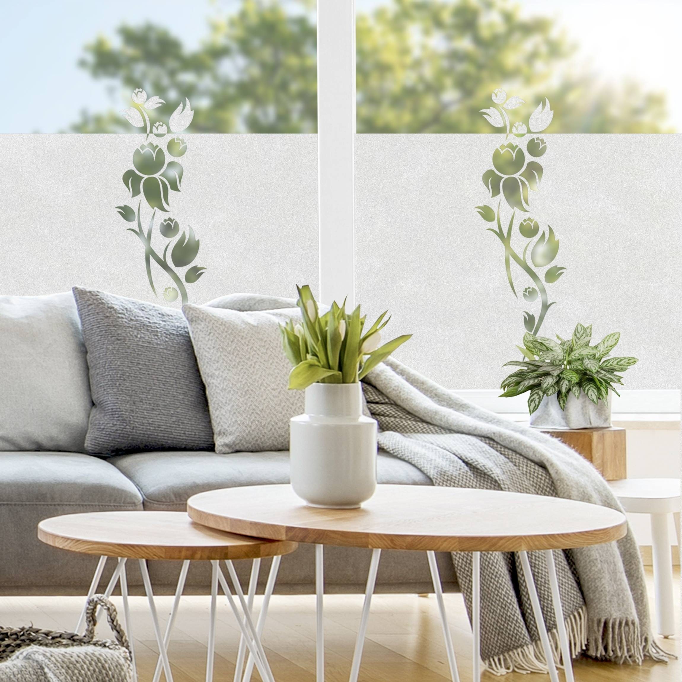 Fenster Balkontür Knospen Küche Wohnzimmer blickdicht, Bilderdepot24, haftend Bordüre Innen Blume, Badezimmer Fensterfolie Tür Fensterdeko Schlafzimmer statisch Motiv