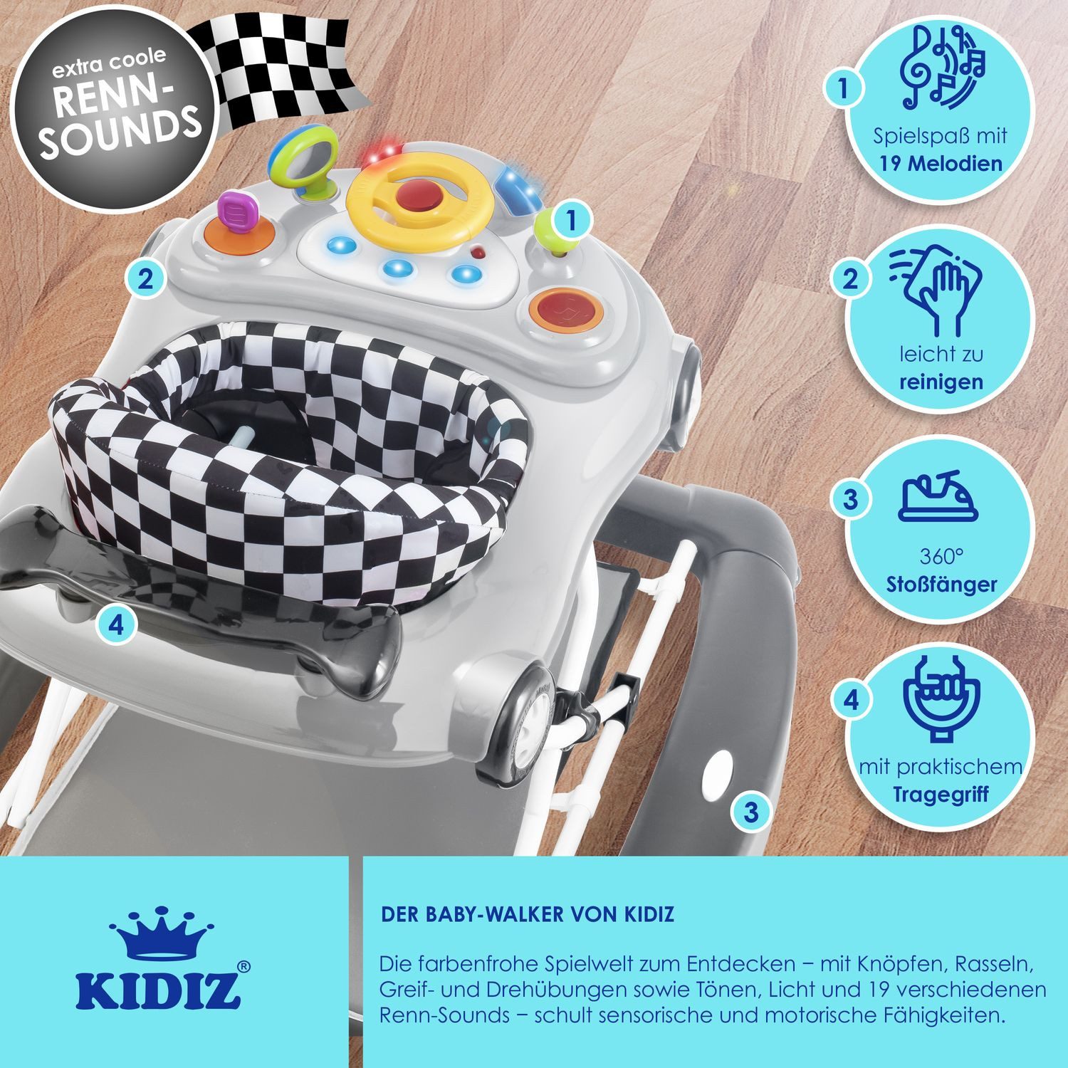 KIDIZ Baby Walker, 4-in-1 Baby Walker, Play and Learning Walker