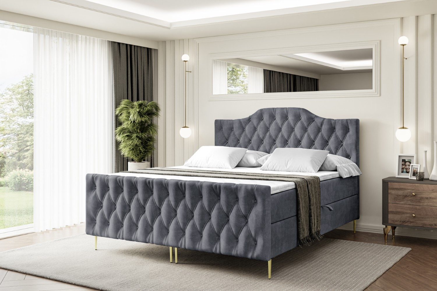 ALTDECOR Boxbett VILA-1-F-Z (Multipocket-Matratze H4, H3 Matratze Bonellfederung, Topper, Kopfteil)