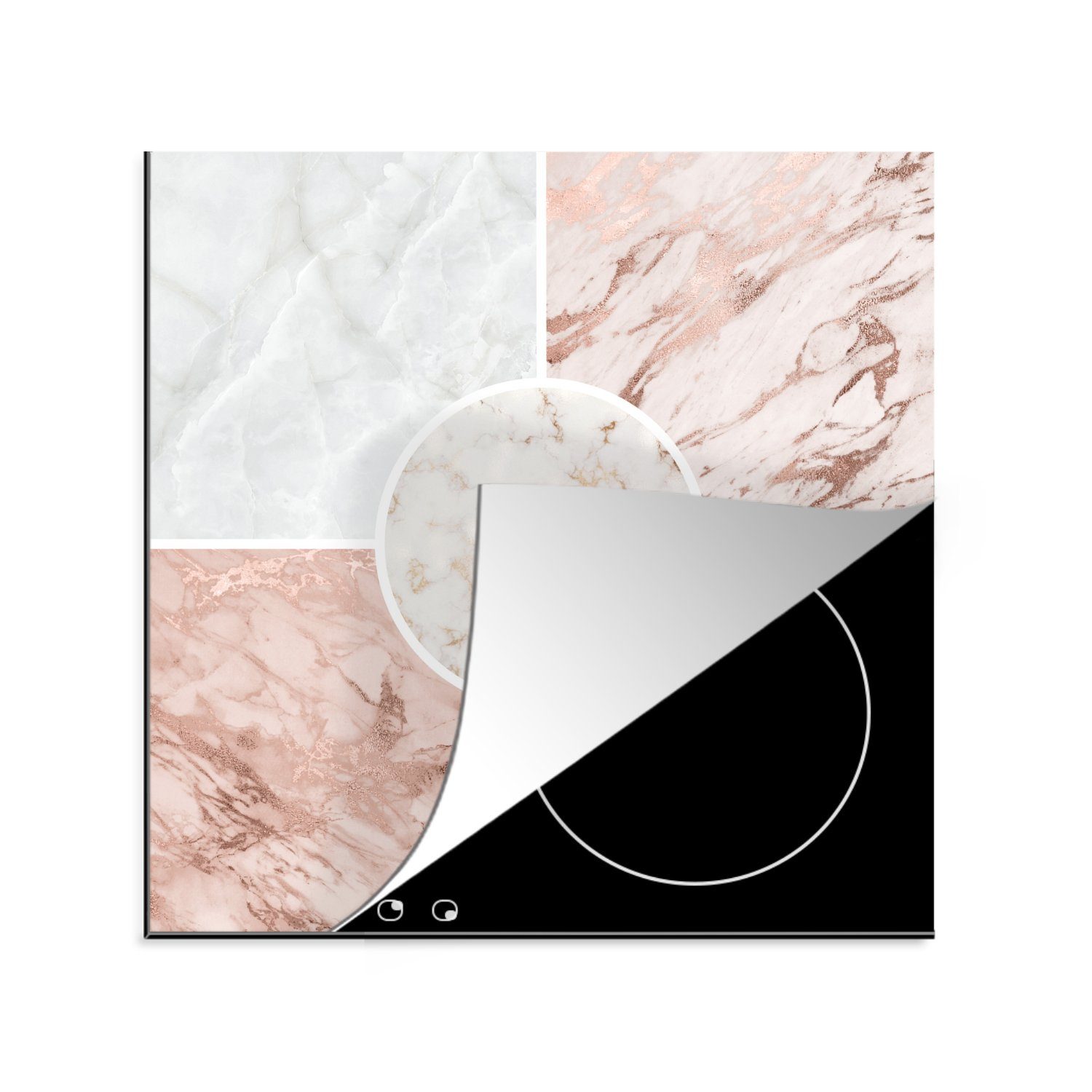 Arbeitsplatte Weiß, Ceranfeldabdeckung, Vinyl, für küche tlg), 78x78 Herdblende-/Abdeckplatte - Rosa Marmor cm, (1 - MuchoWow