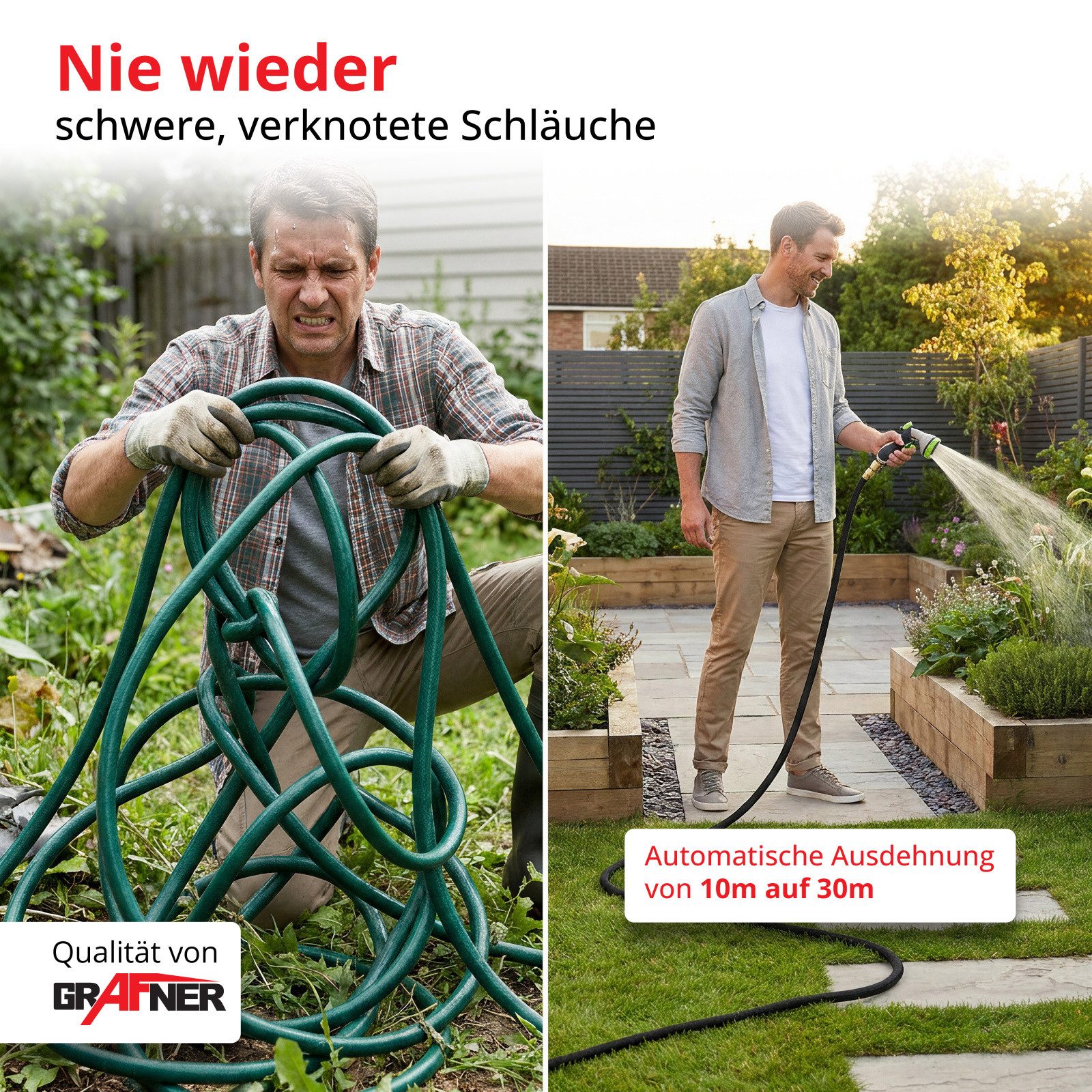 Grafner Gartenschlauch Grafner® Premium Flexibler Gartenschlauch 30m schwarz Messing Anschlüs, (7 St), bis zu dreifache Ausdehnung, 1/2 Zoll Klickanschlüsse