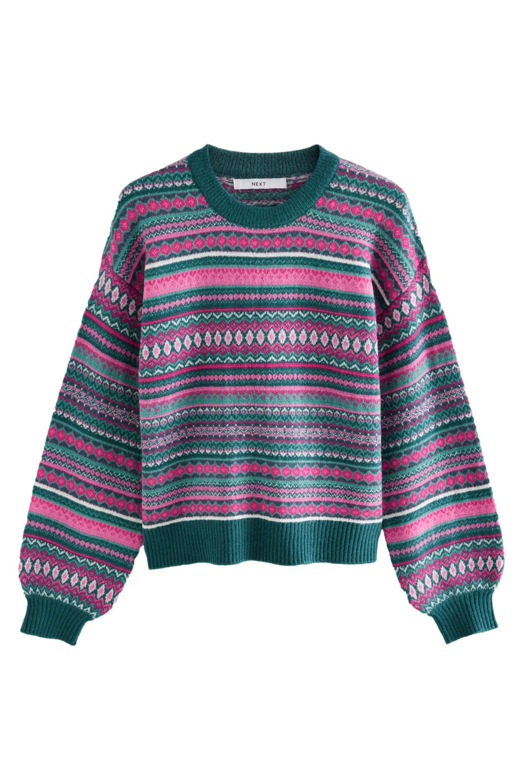 Rundhalspullover Gestreifter Fair-Isle-Strickpullover, Kurzgröße