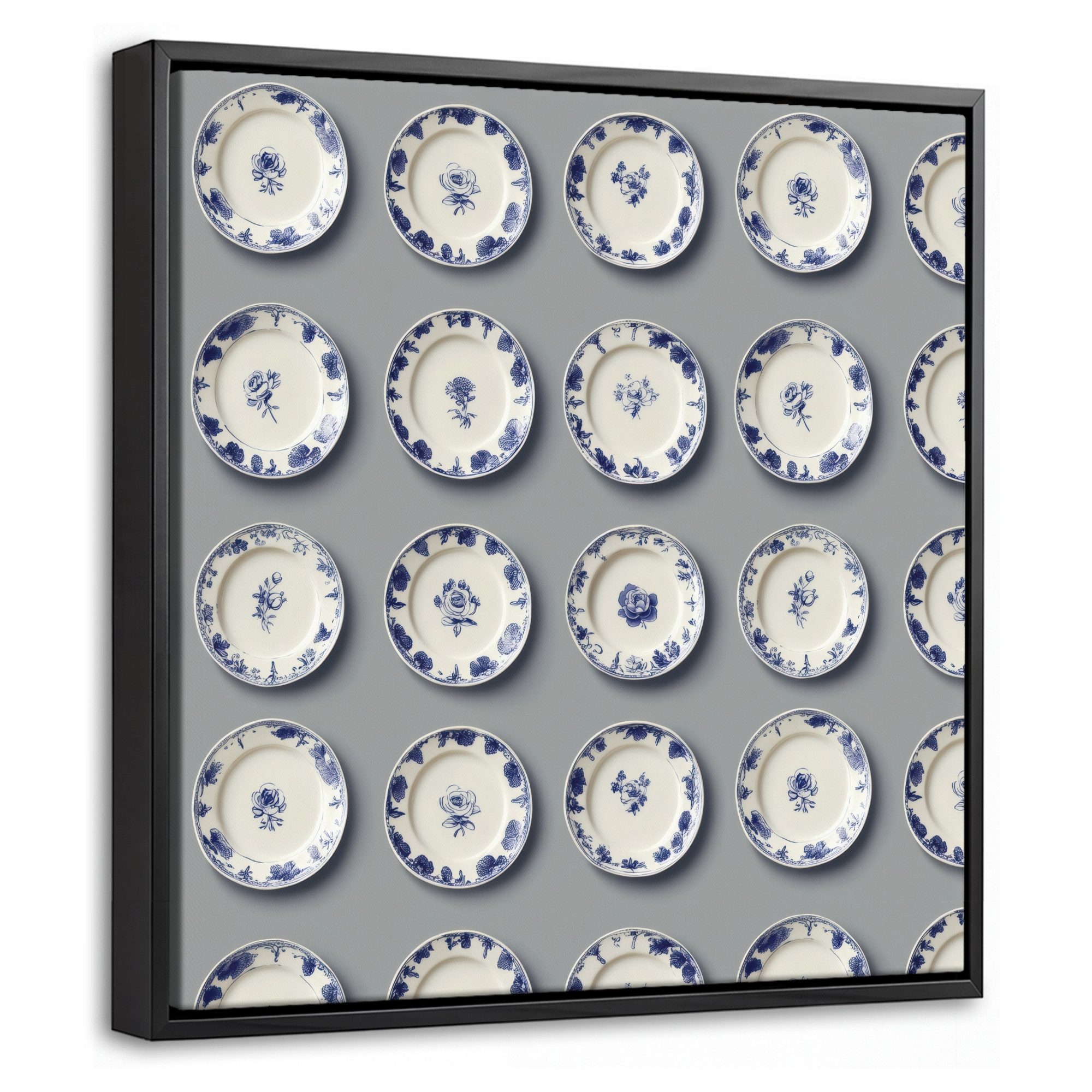 OneMillionCanvasses® Leinwandbild mit Rahmen - Schilder - Blumen - Blau - Weiß, Fotodruck (1 St), Leinwand Bilder Klein, Wand Dekoration Aesthetic 20x20cm