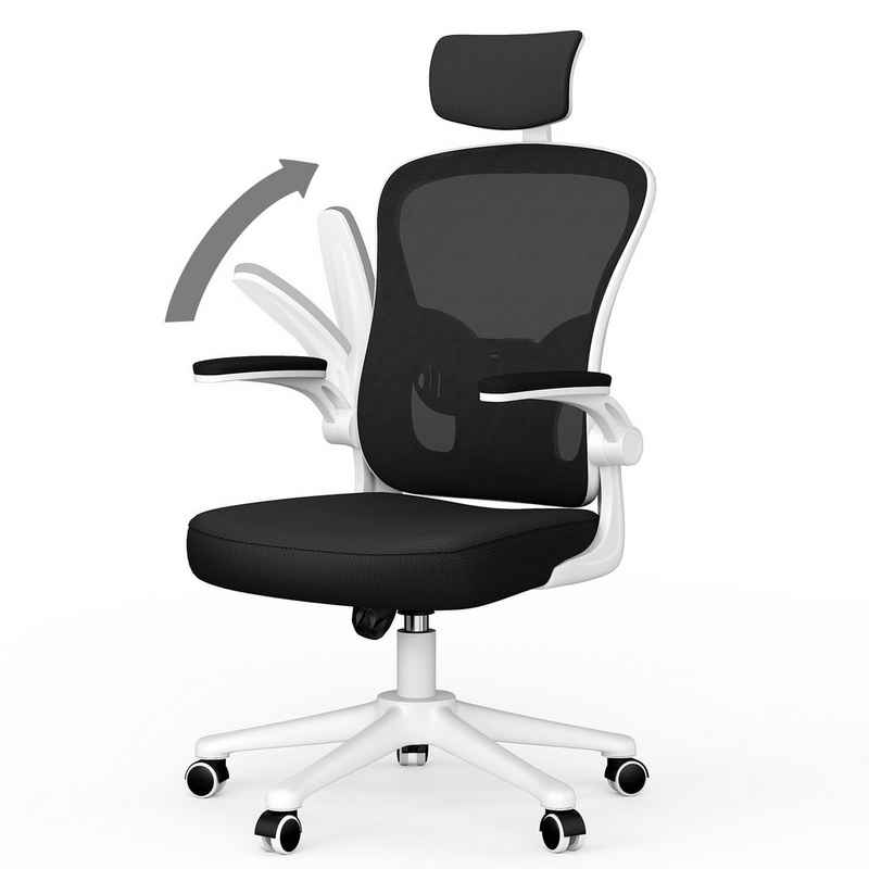 BIGZZIA Bürostuhl Ergonomisch Schreibtischstuhl mit verstellbare Kopfstütze, Drehstuhl mit 120° Wippfunktion, Bis 150kg/330LB Belastbar