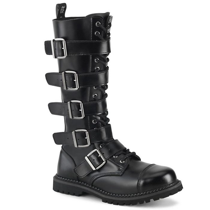 Demonia Plateau Unisex Leather Steel Ankle Boot RIOT-18BK - Schwarz SALE High-Heel-Pumps