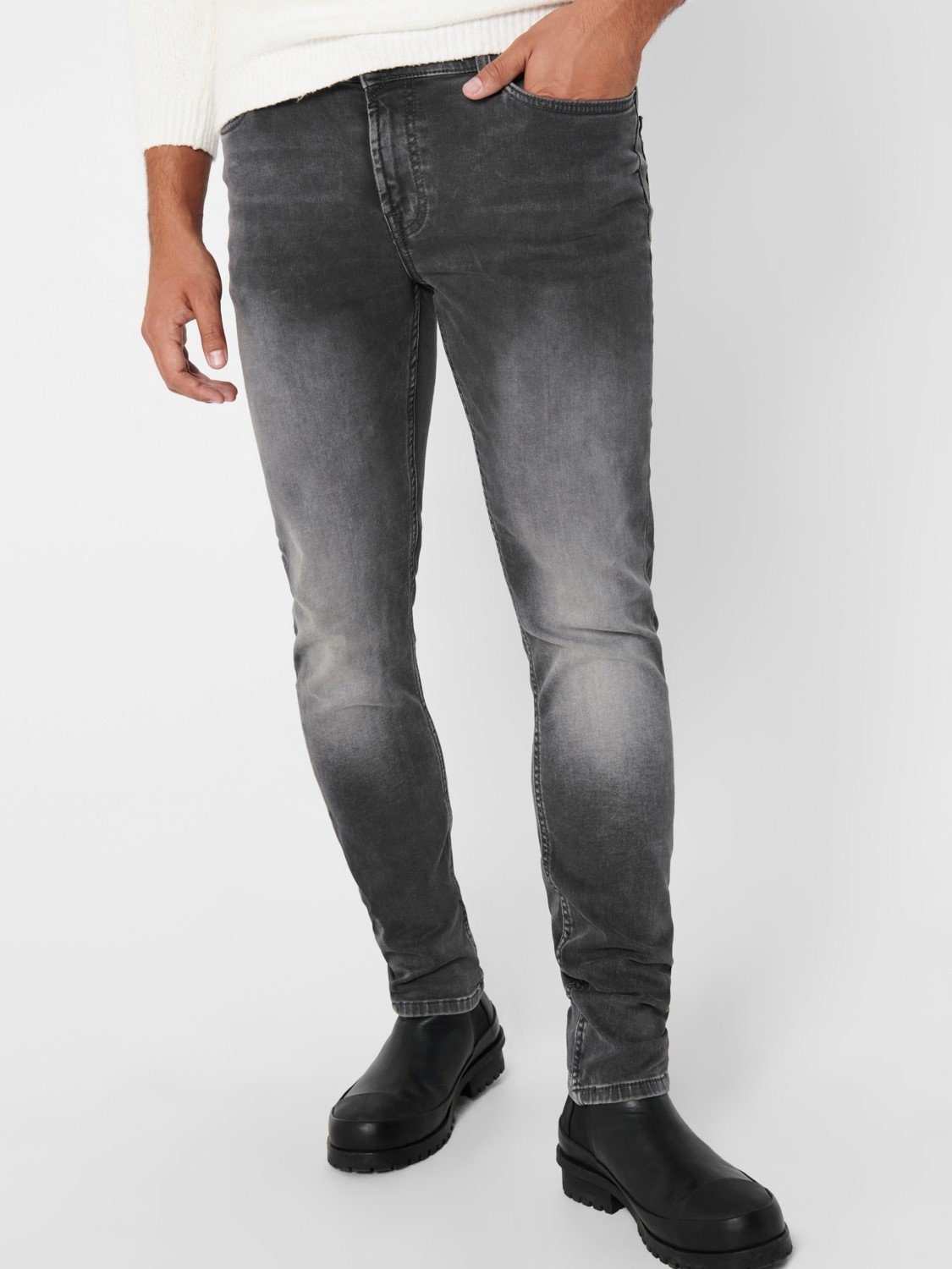 ONLY & SONS Slim-fit-Jeans Slim Fit Jeans Basic Hose Denim Pants ONSLOOM Stoned Washed (1-tlg) 3970 in Grau