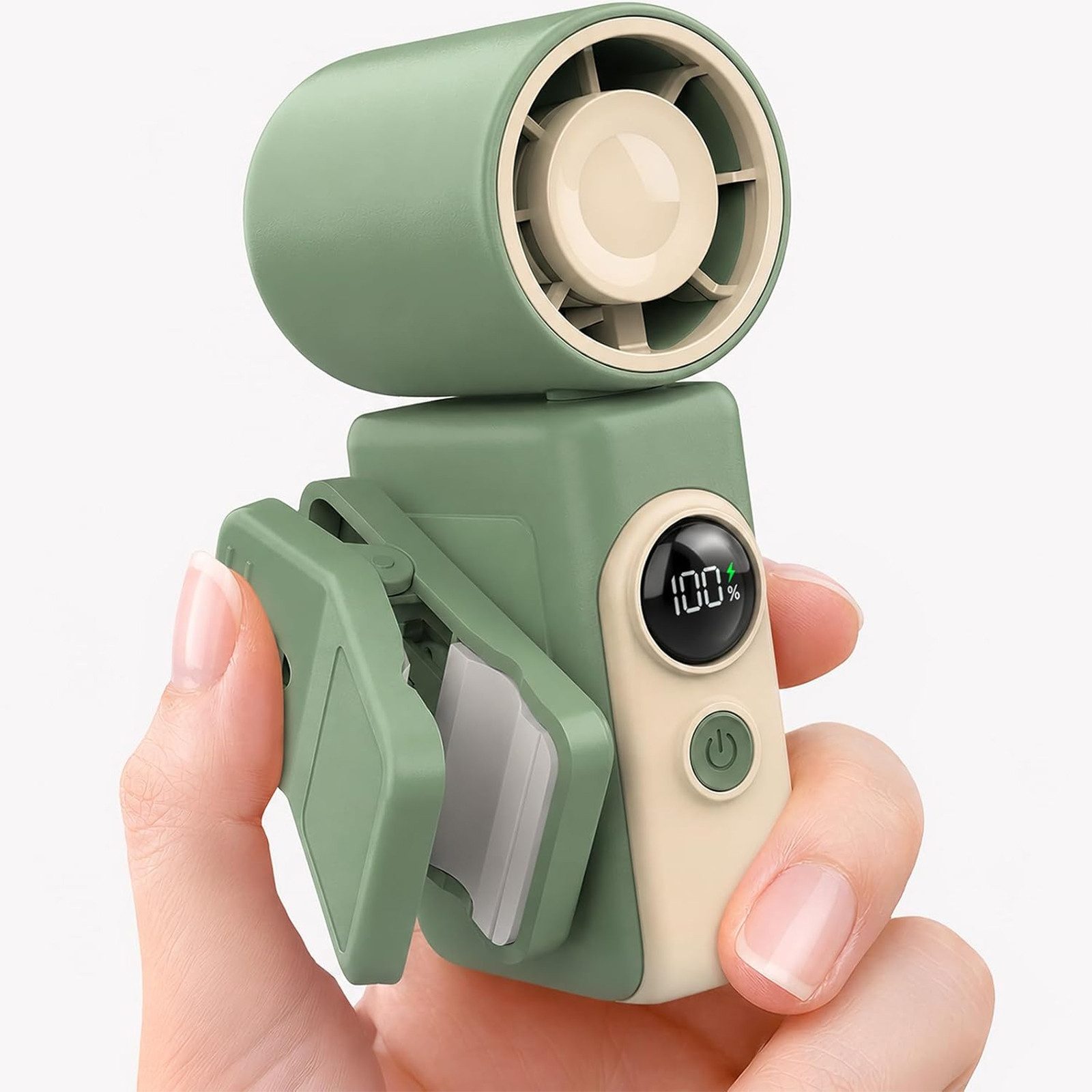 MOPUEA Mini USB-Ventilator Tragbarer Mini Ventilator 3in1 Clip USB Stark & Leise, 360° drehbar, LED Anzeige, USB Akku, Clip, tragbar