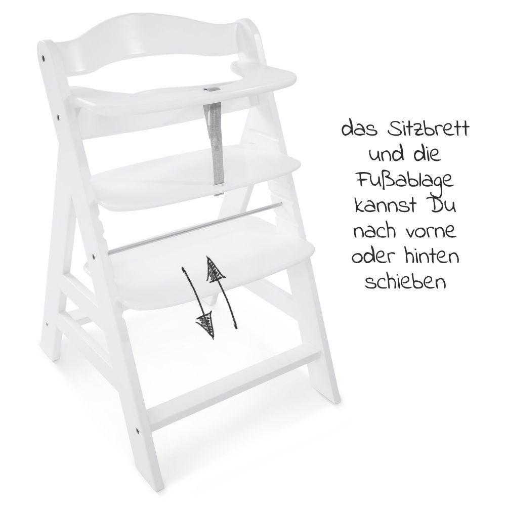 Hauck Hochstuhl Alpha höhenverstellbar White, Plus Mitwachsender Kinderhochstuhl mit Holz Sitzauflage