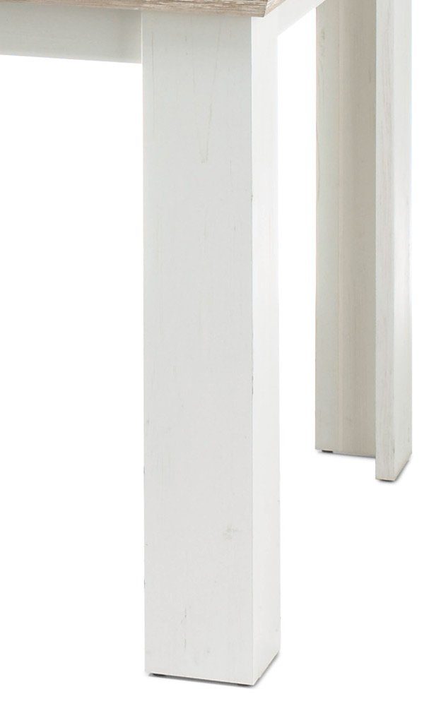 Weiß, Pinie viel Pinie (Esstisch, Tisch), stellbar, 90x160 cm, rechteckig, Landhausstil Stauraum, Samwell variabel Esstisch Stylefy