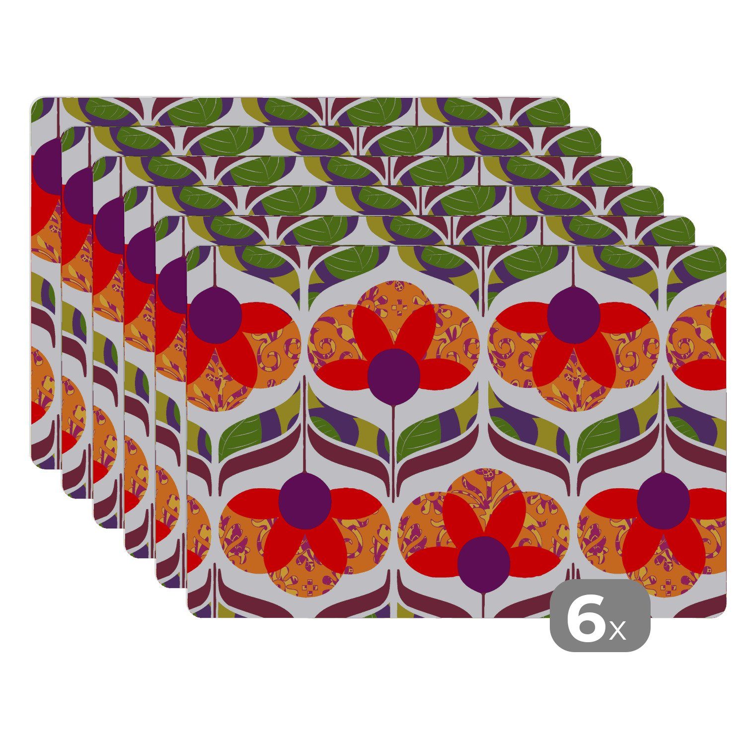 MuchoWow Platzset Retro - Flower Power - Vintage - Farben, (6-St), Platzsets, Tischset, Abwaschbar, Tischsets, Platzdeckchen
