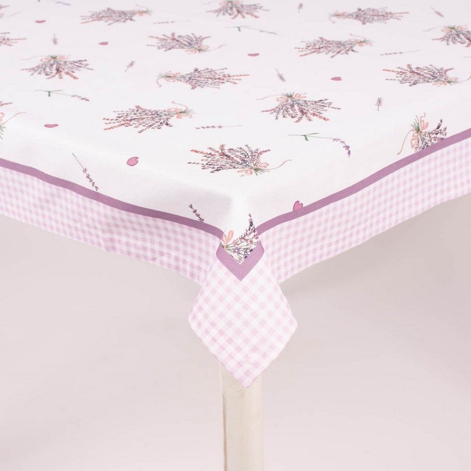SCHÖNER LEBEN. Tischdecke Clayre & Eef Tischdecke Lavendel Karo weiß lila  150x250cm, Kuvertsaum