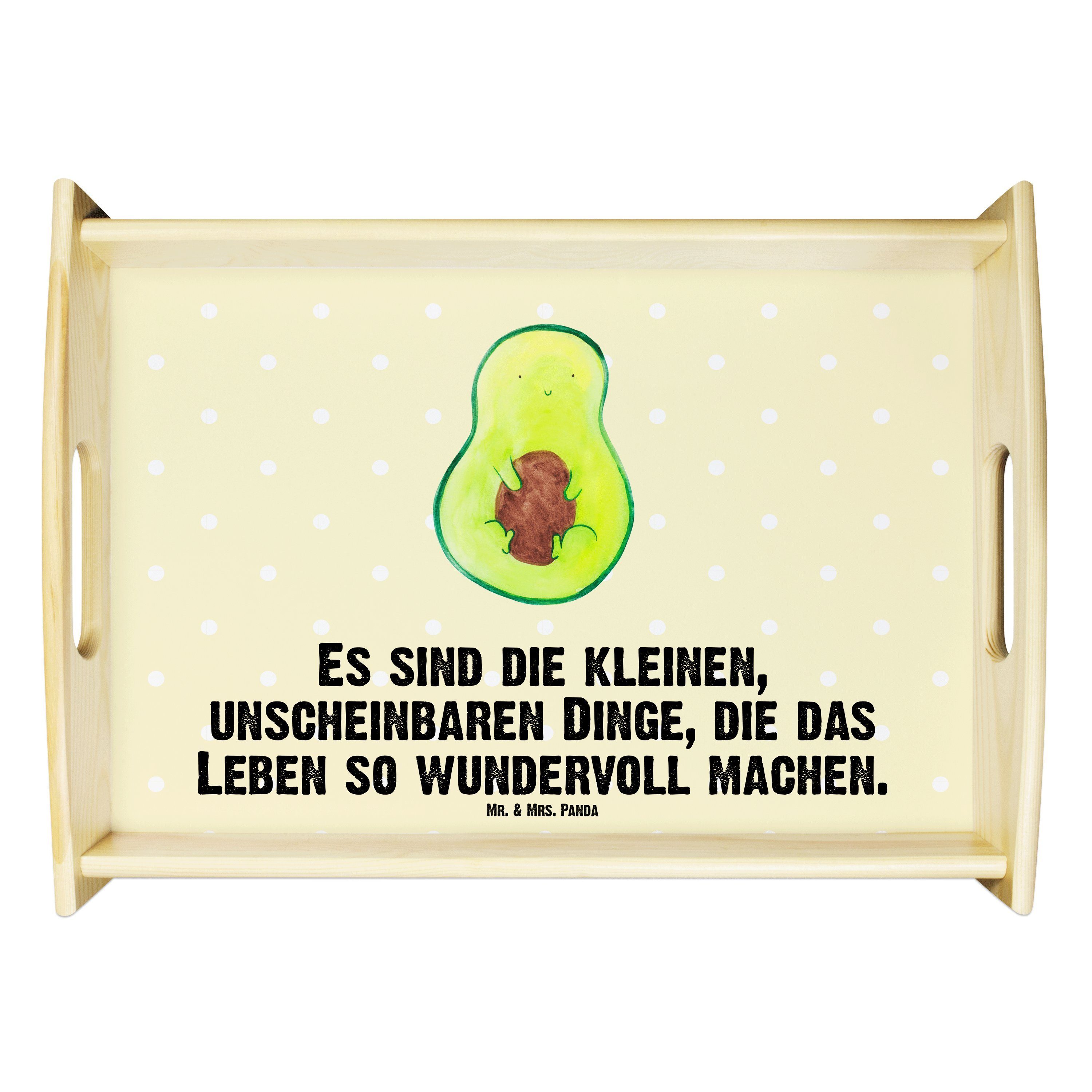 Mr. & Mrs. Panda Tablett Avocado mit Kern - Gelb Pastell - Geschenk, Gesund, lächeln, glücklic, Echtholz lasiert, (1-tlg) | Tabletts