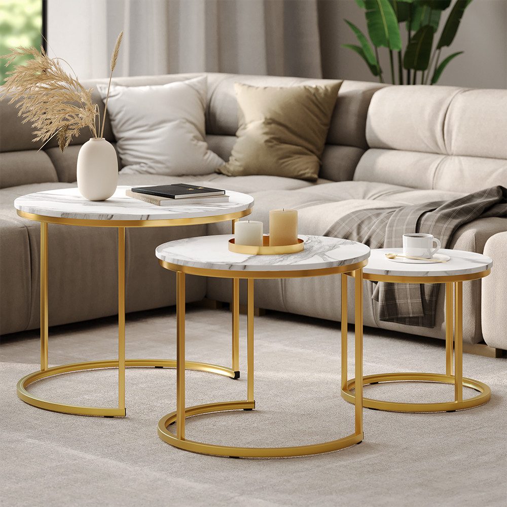Vicco Couchtisch Montreal, Weiß/Gold, 55 x 55 cm 3 Teile (3-St) günstig online kaufen