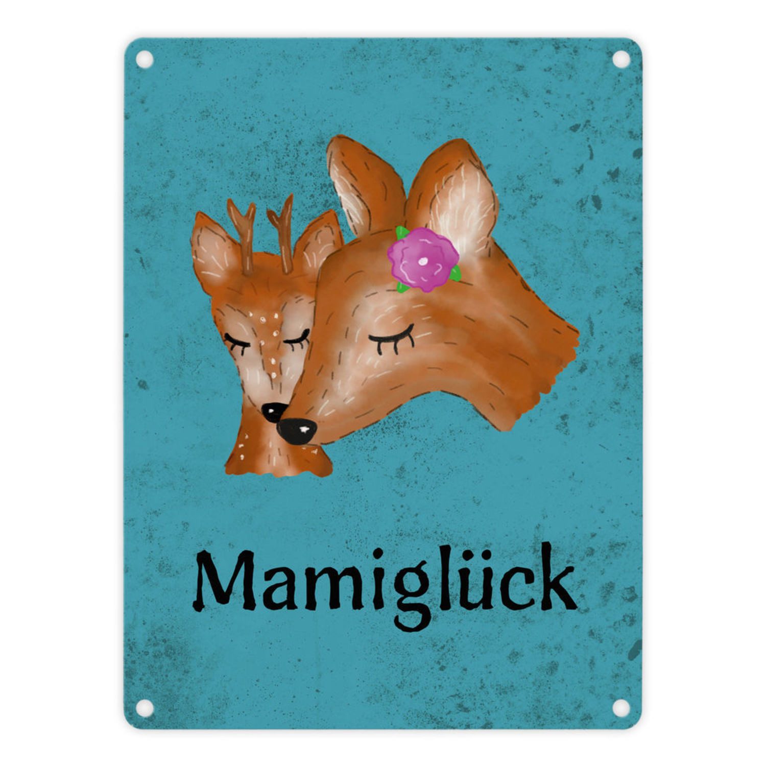 Metallschild Metallschild in 15x20 cm mit gezeichnetem Motiv niedliche Rehmama