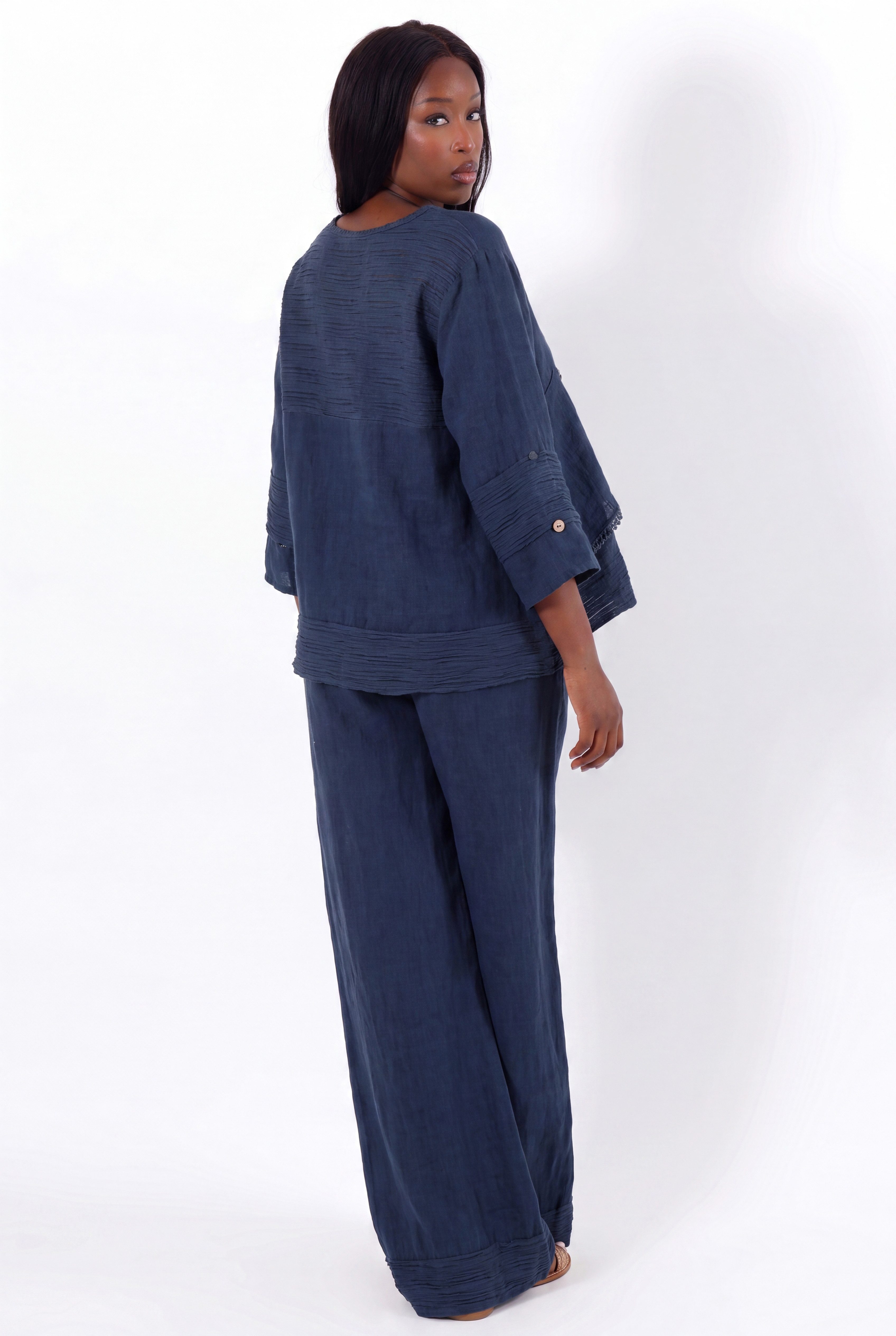 YC Fashion & Style Hosenanzug Boho Leinen-Zweiteiler aus 100 % Leinen mit Knopfdetails 2 teiliges Set