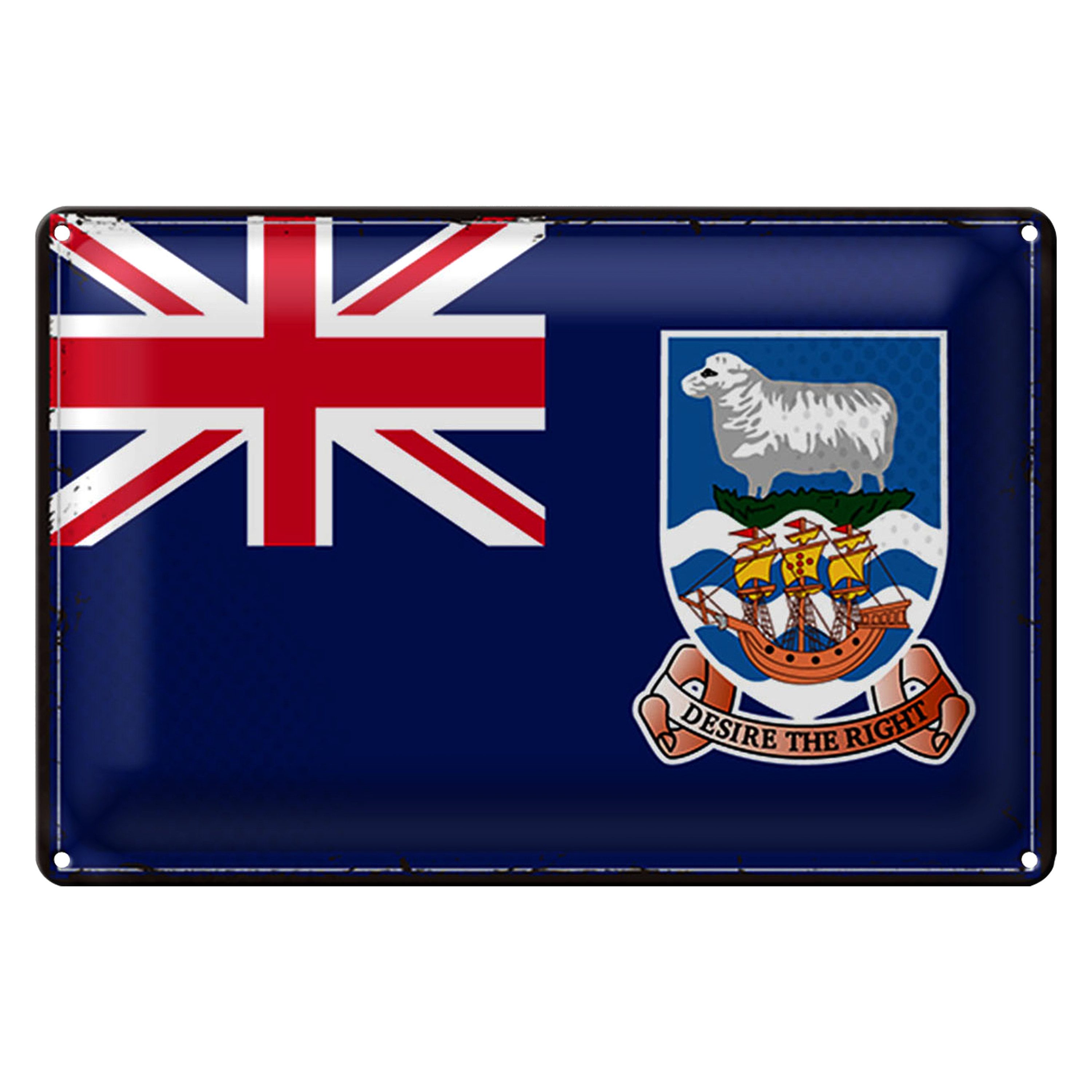 Roomando Metallschild Flagge Falklandinseln 18x12cm Retro Flag