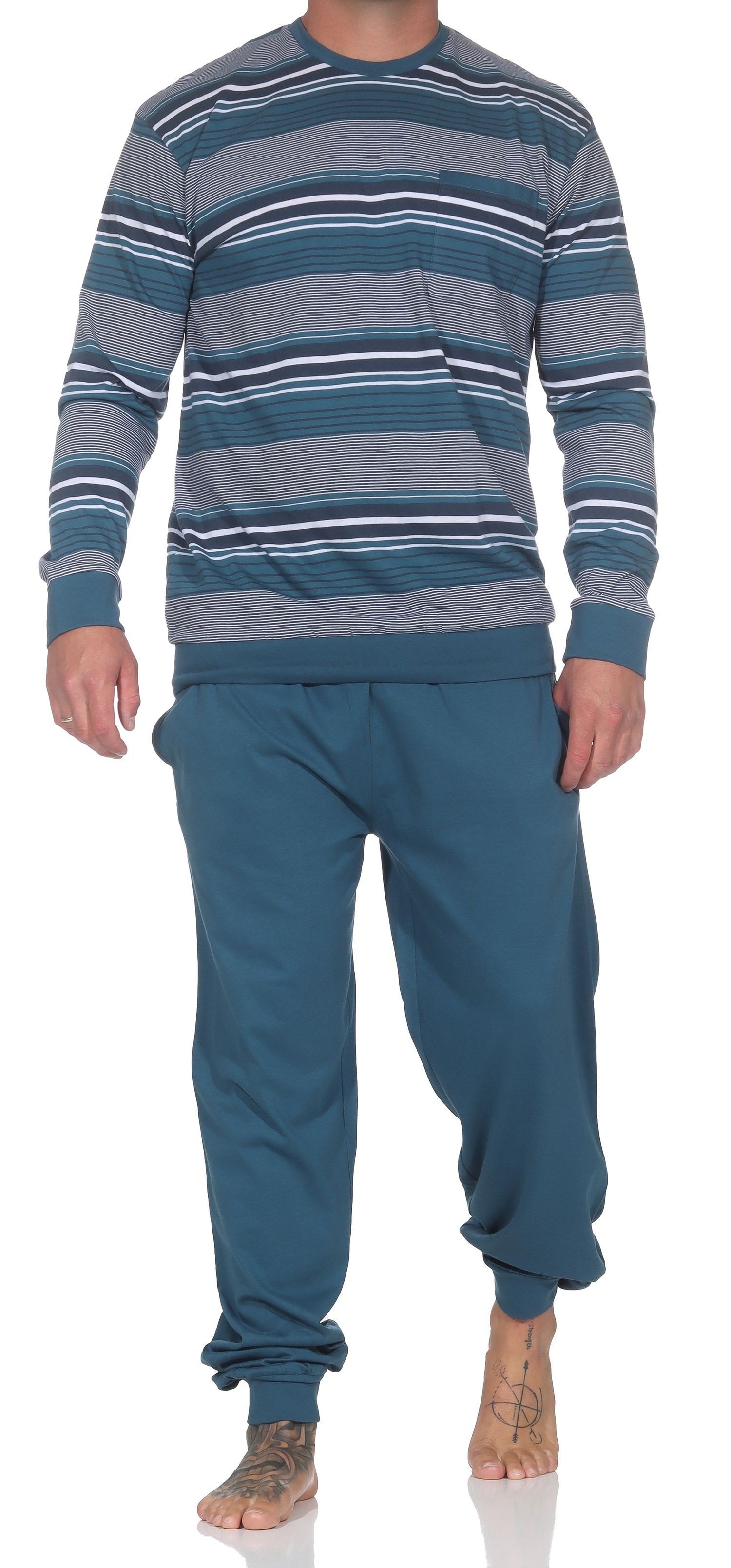 Normann Pyjama Normann Herren Schlafanzug lang mit Bündchen - auch in Überg günstig online kaufen