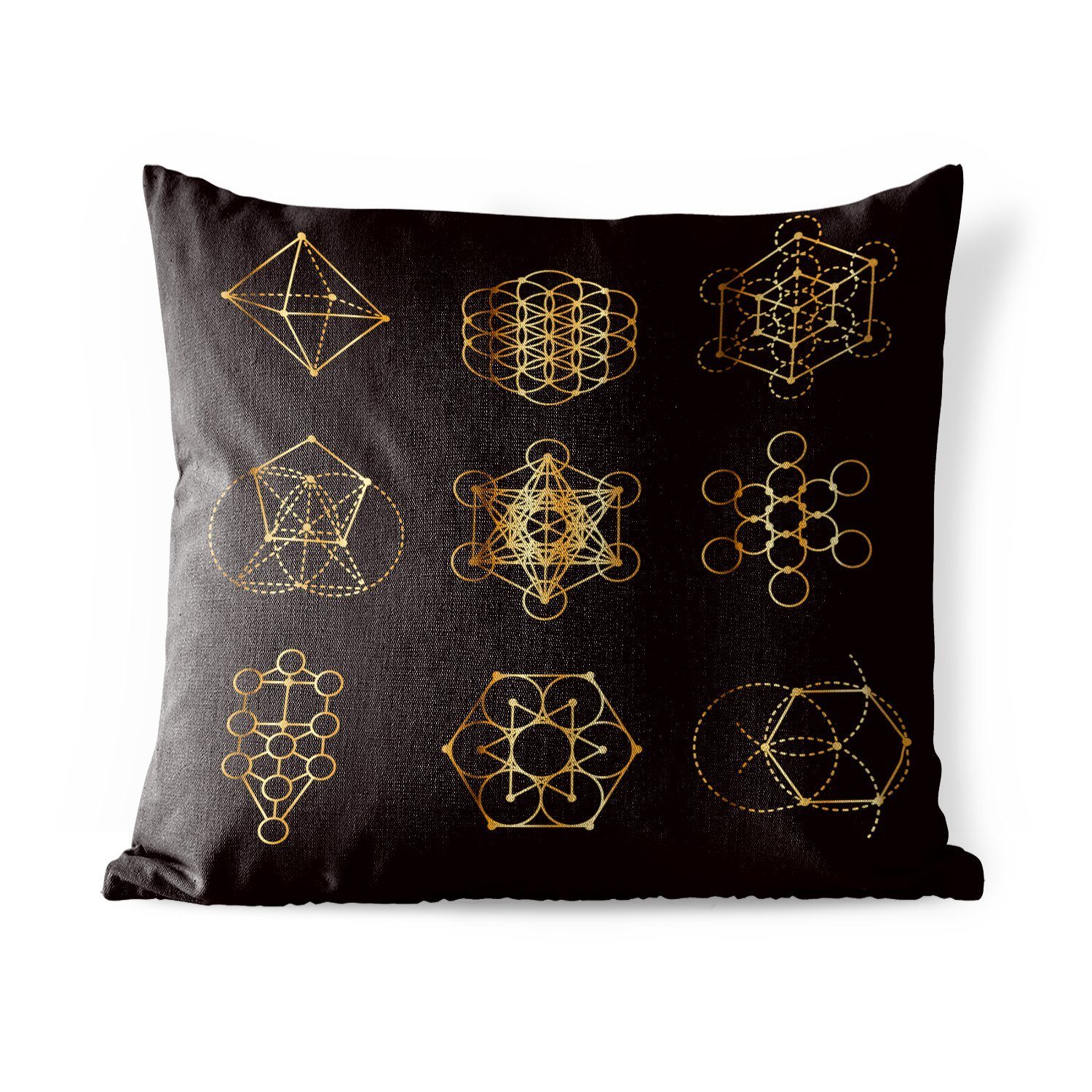 MuchoWow Dekokissen Goldene geometrische Formen auf schwarzem Hintergrund, Kissenbezüge, Kissenhülle, Dekokissen, Dekokissenbezug, Outdoor