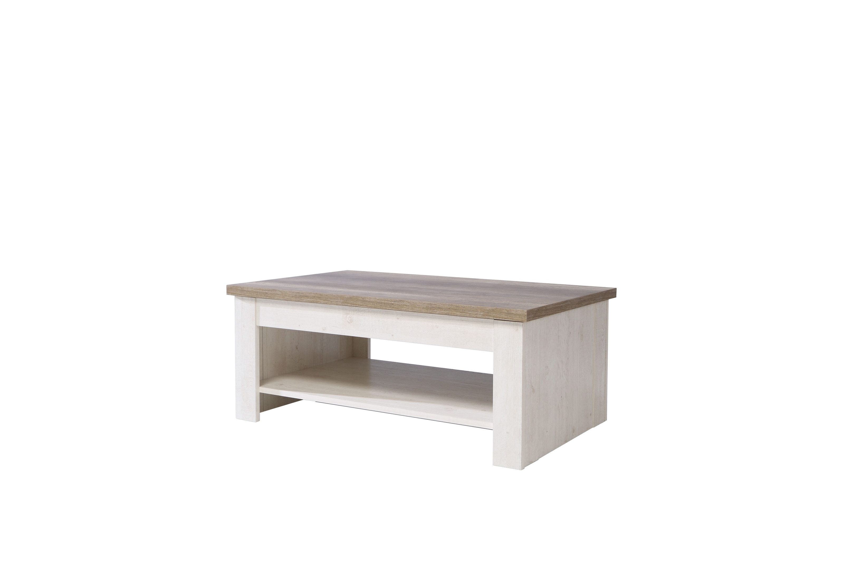 freiraum Couchtisch DURO, aufklappbar 76,3cm, Pinie weiss / Eiche - 110x45,2/67,3x65cm (B/H/T)