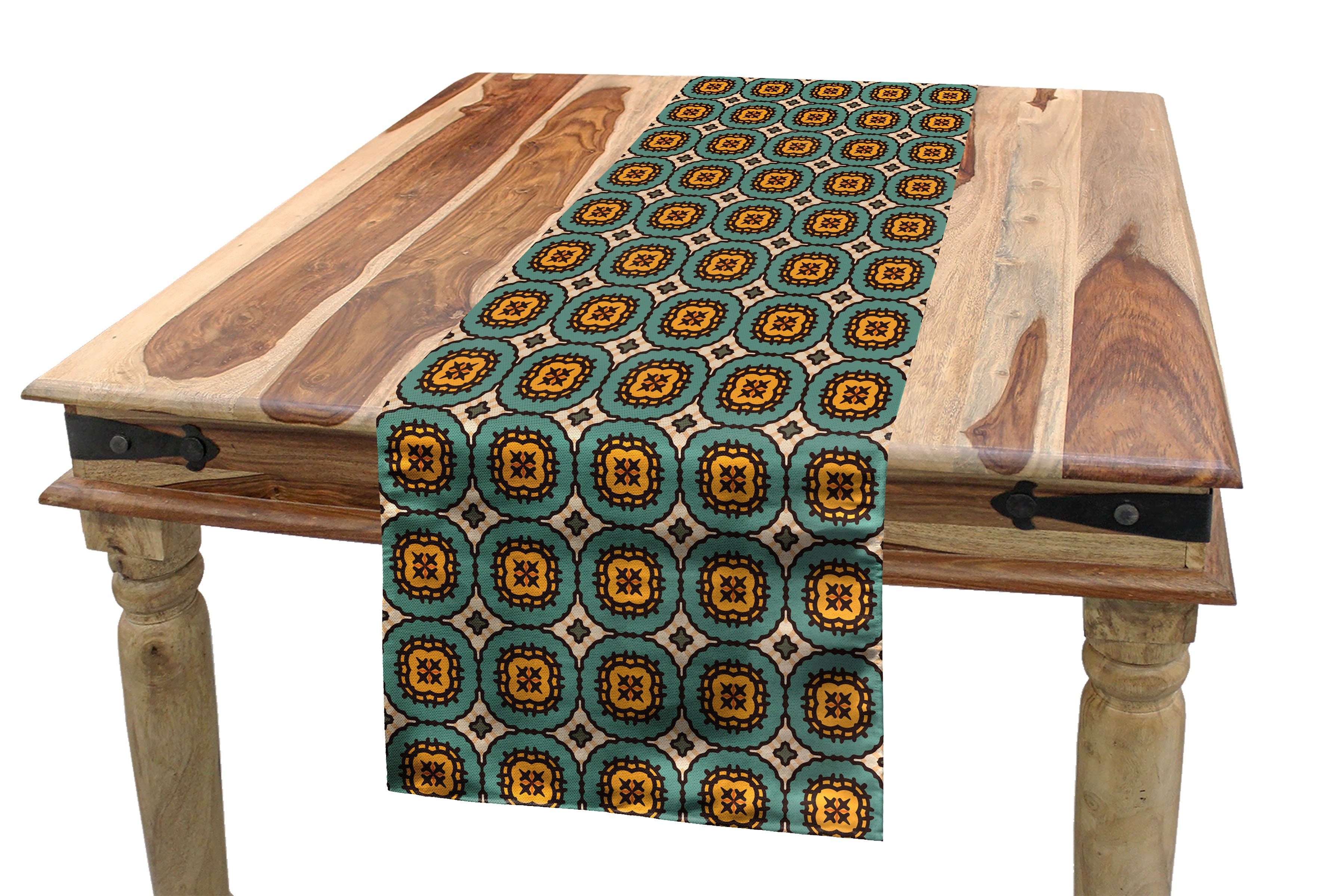 Tischläufer Dekorativer Abstrakt Esszimmer Geometrische Fliese Retro-Stil Rechteckiger Tischläufer, Abakuhaus Küche