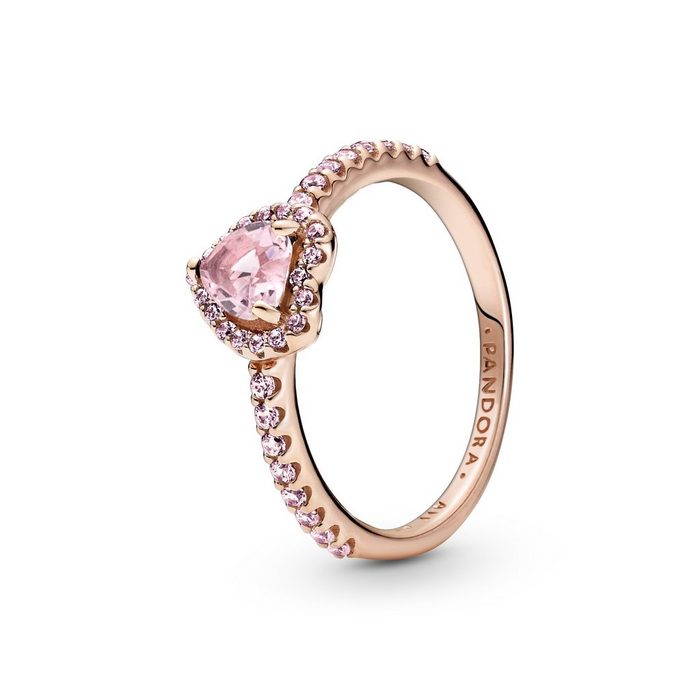 Pandora Silberring Sparkling Elevated Heart 14k Rose gold-plated ring with pink crys